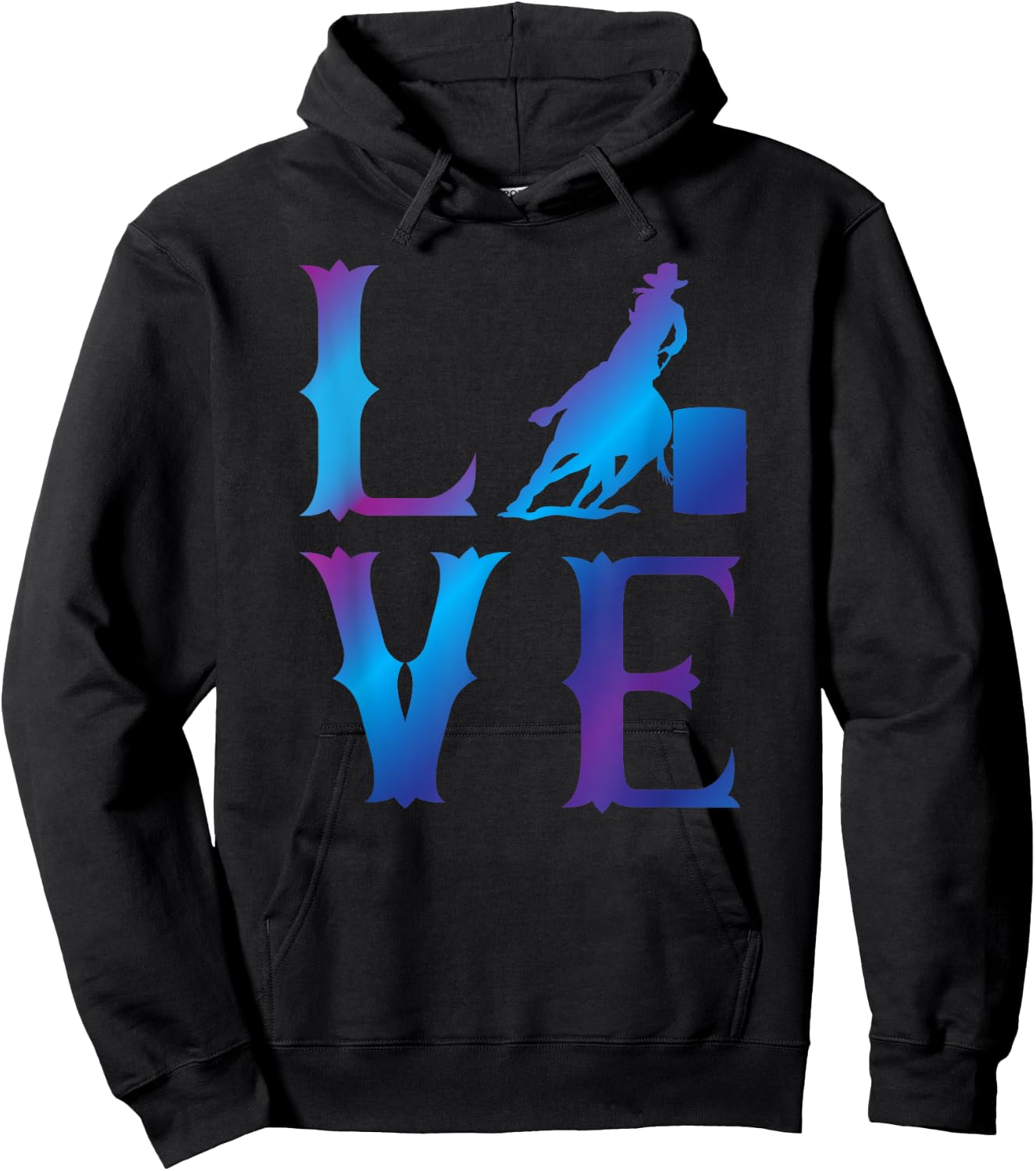 Rodeo Barrel Racing LOVE Distressed Blue Hoodie - Hoodie | Black