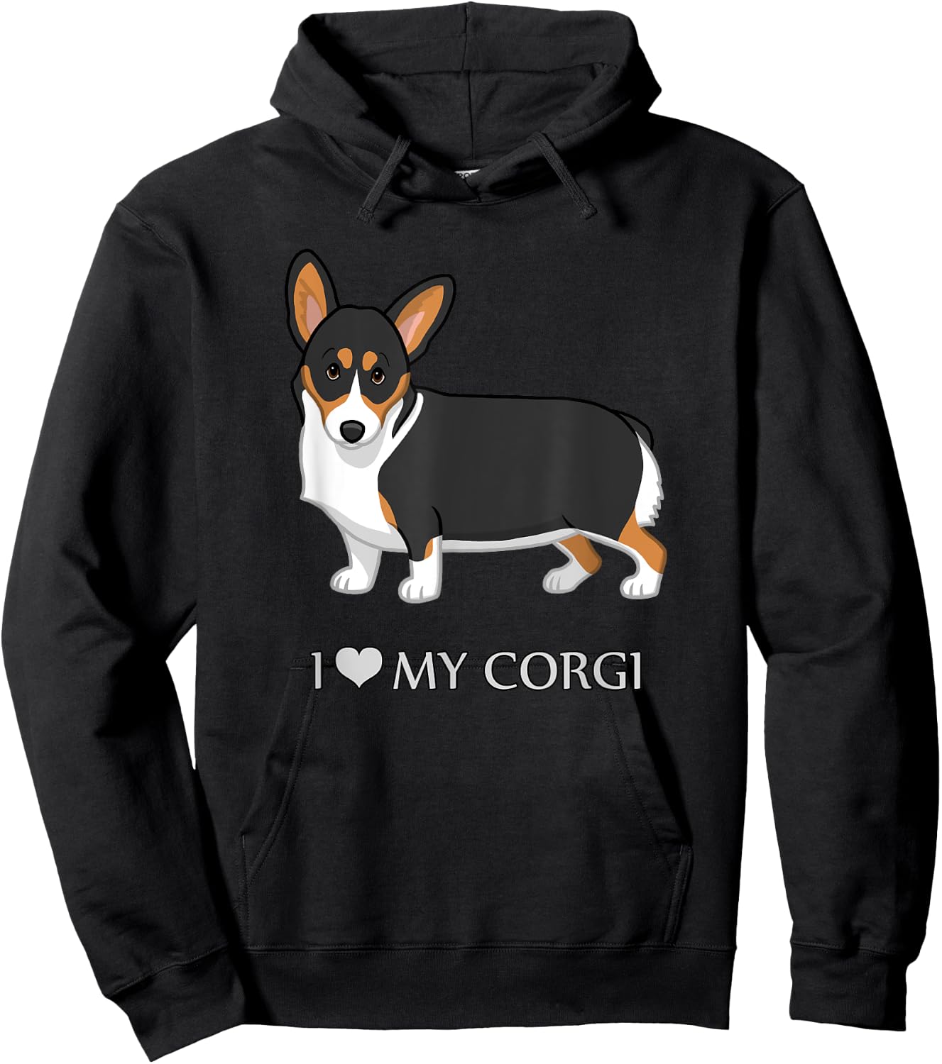 Black Tricolor I Love My Pembroke Corgi Dog Lovers Men Women Girls Kids Hoodie - Hoodie | Black
