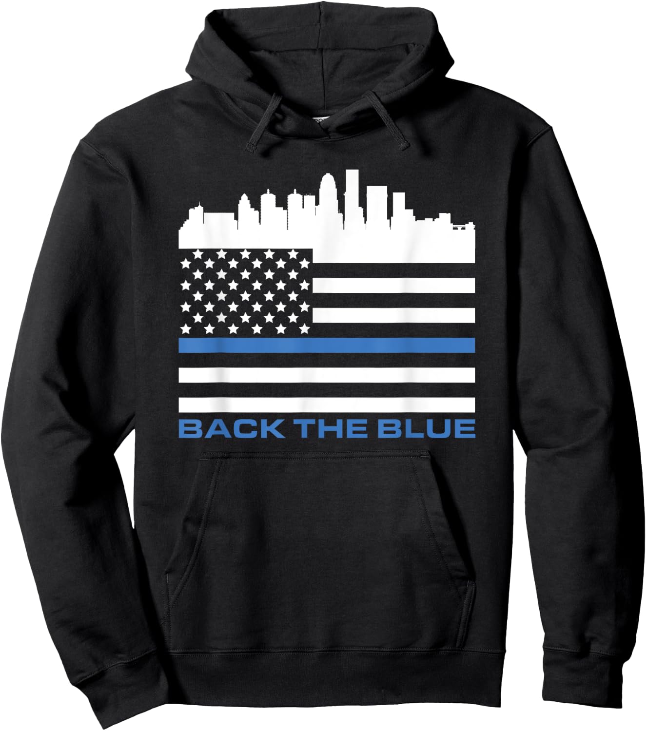 Thin Blue Line Shirt - Louisville Police USA Flag Skyline Hoodie - Hoodie | Black