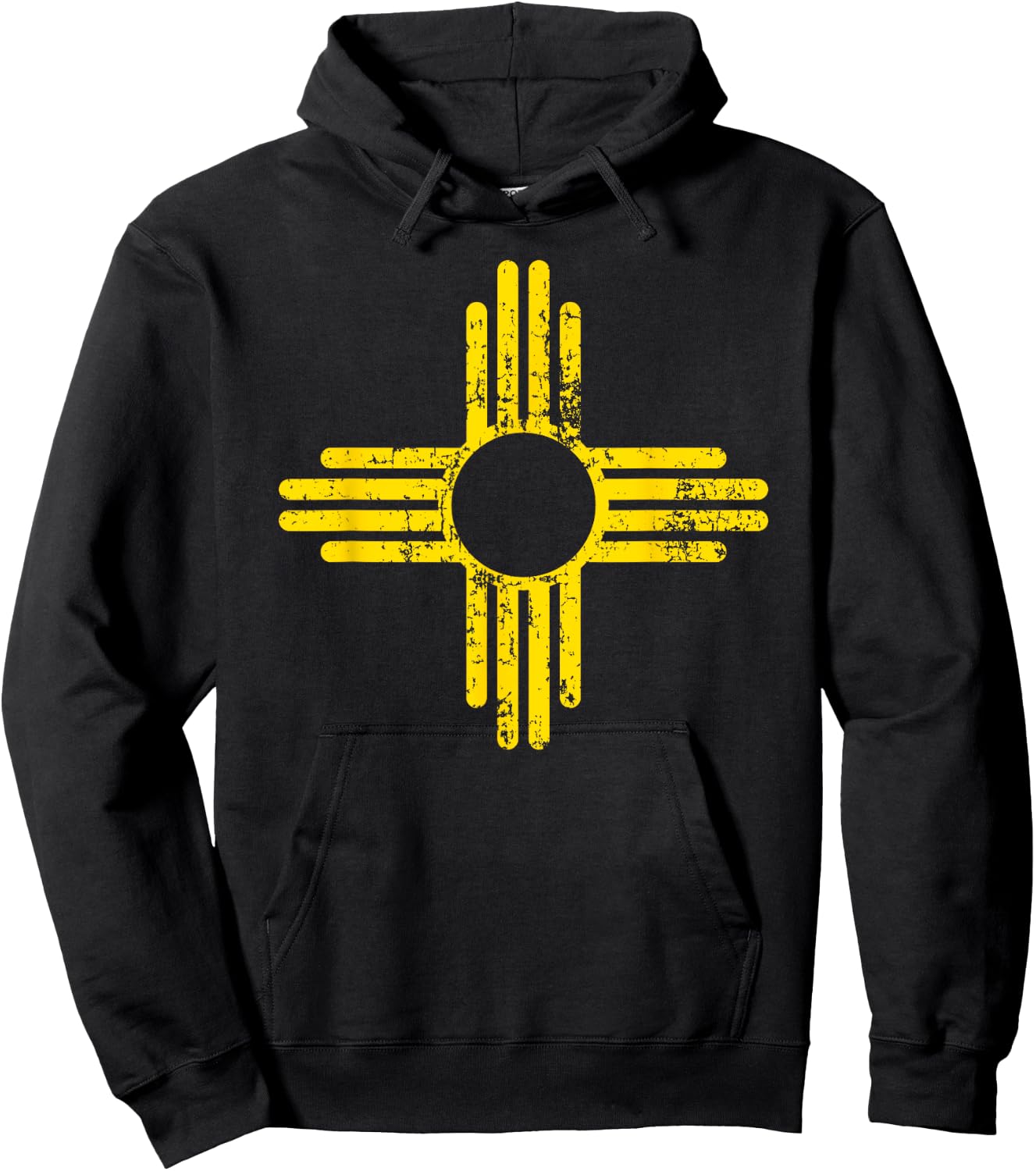 New Mexico Flag Shirt Distressed Yellow Zia Sun Alone Shirt Hoodie - Hoodie | Black