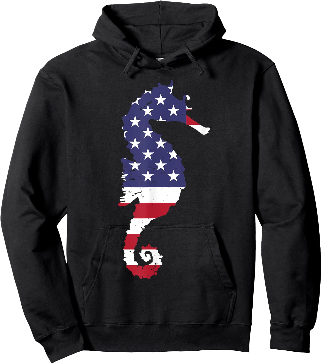 Seahorse USA Flag Patriotic 4th Of July Gift Hoodie - Hoodie | Black