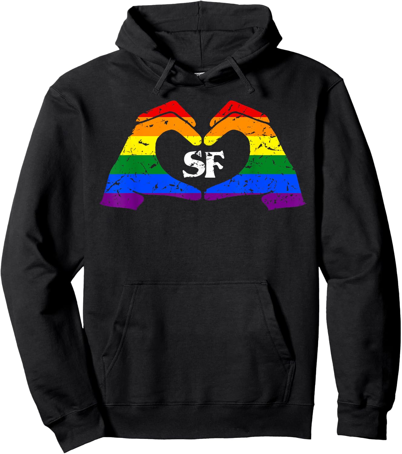 Gay Pride SF Rainbow Hands Heart | San Francisco Pride Hoodie - Hoodie | Black