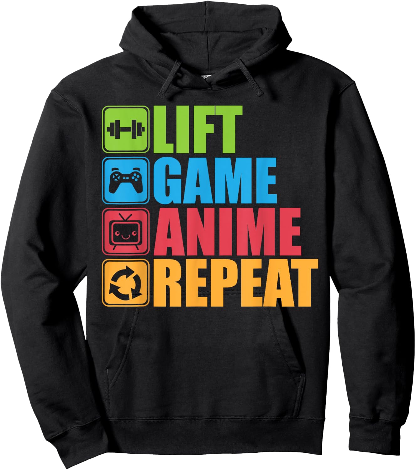 Lift, Anime, Game, Repeat - Gym For Geeks and Nerds Hoodie - Hoodie | Black