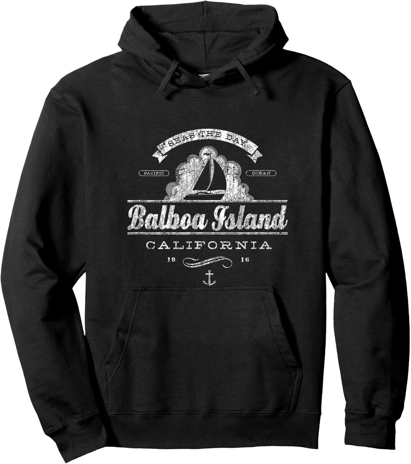 Balboa Island CA Sailboat Vintage Nautical Throwback Hoodie - Hoodie | Black