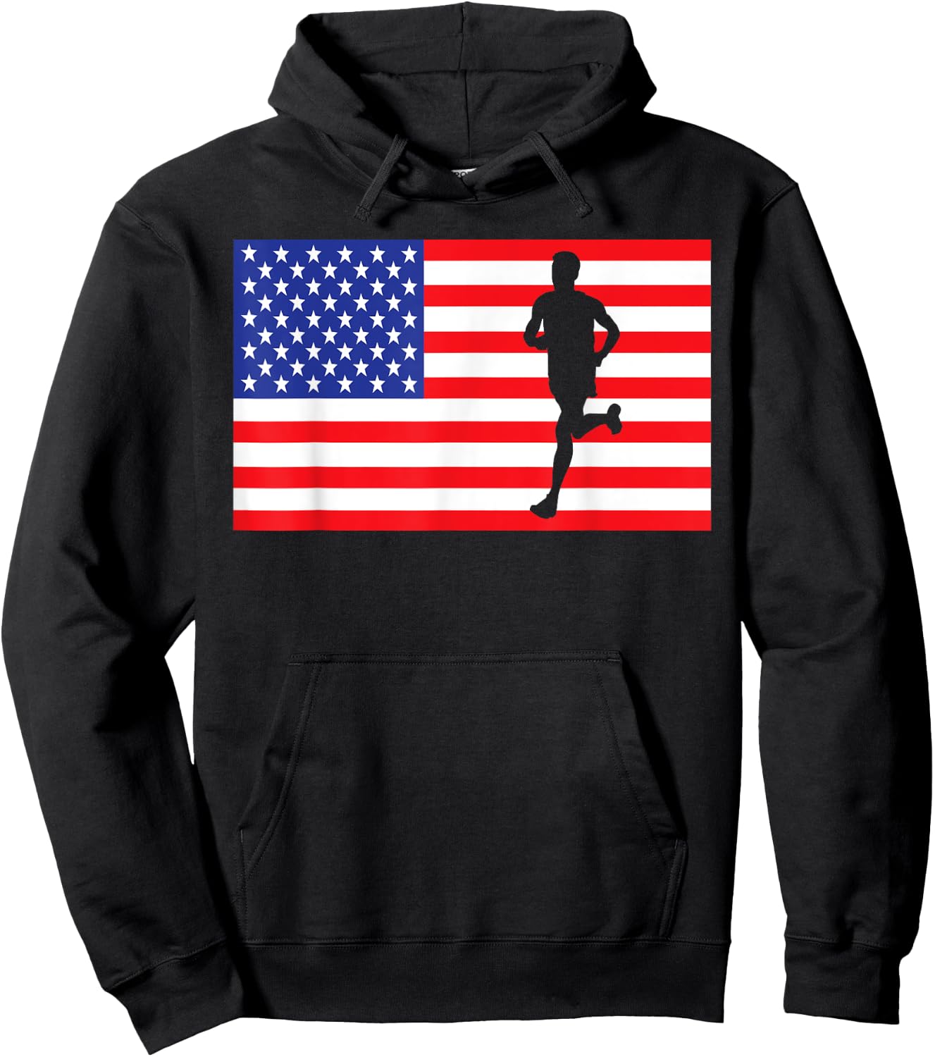 Marathon Runner USA American Flag Race Running 4th Of July Women Kids Men Hoodie - Hoodie | Black