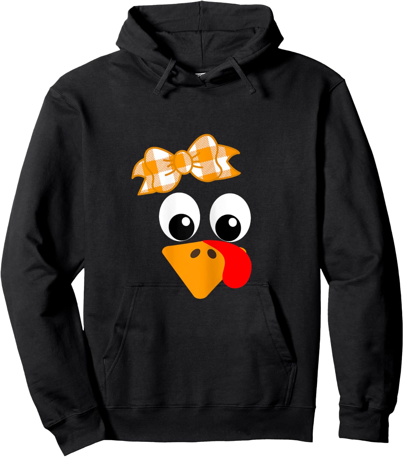 Turkey Face Orange Plaid Ribbon Funny Running Gift Trot Hoodie - Hoodie | Black