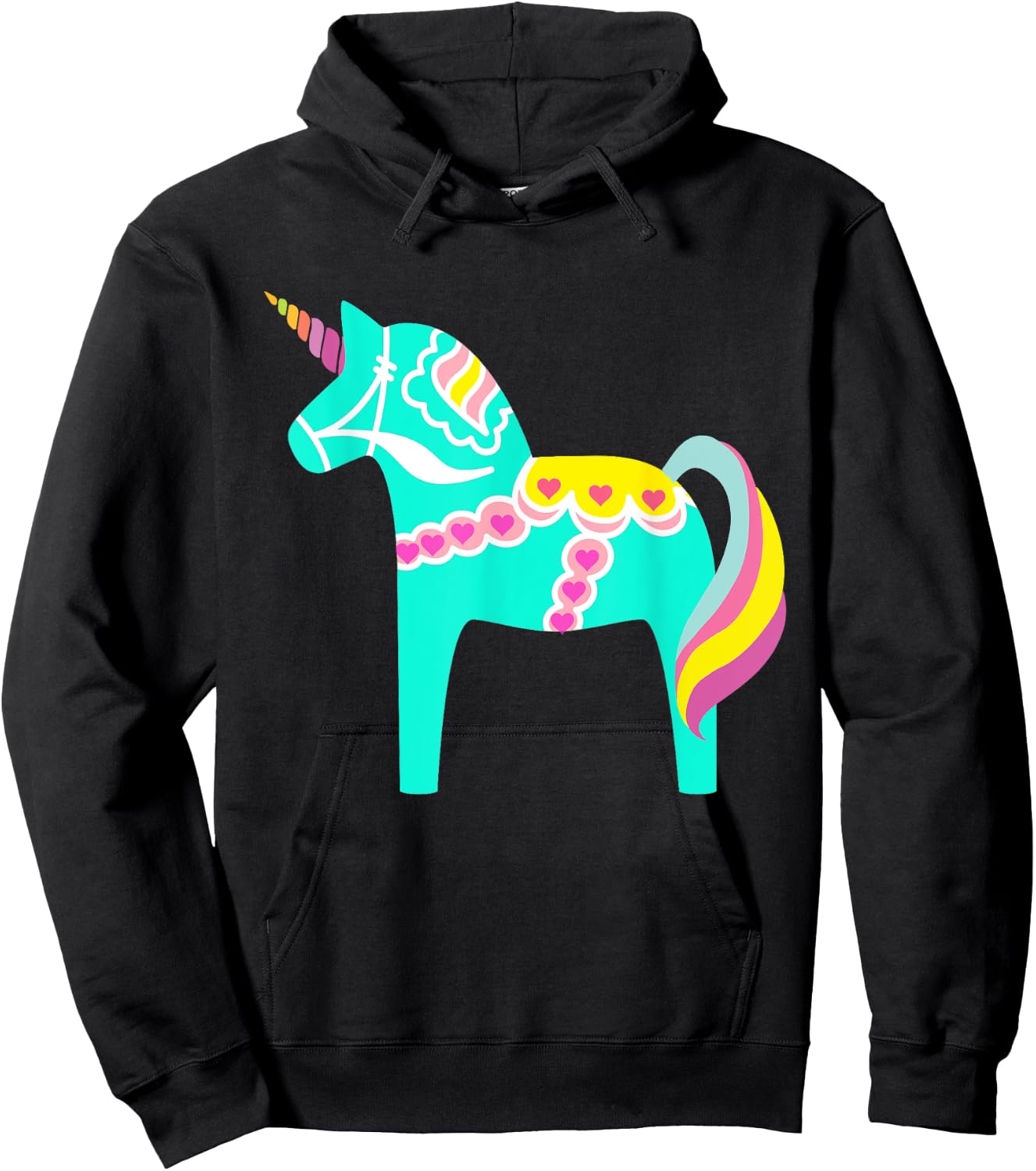 Dala Horse Unicorn Swedish Horse Nordic Pastel Green Hoodie - Hoodie | Black