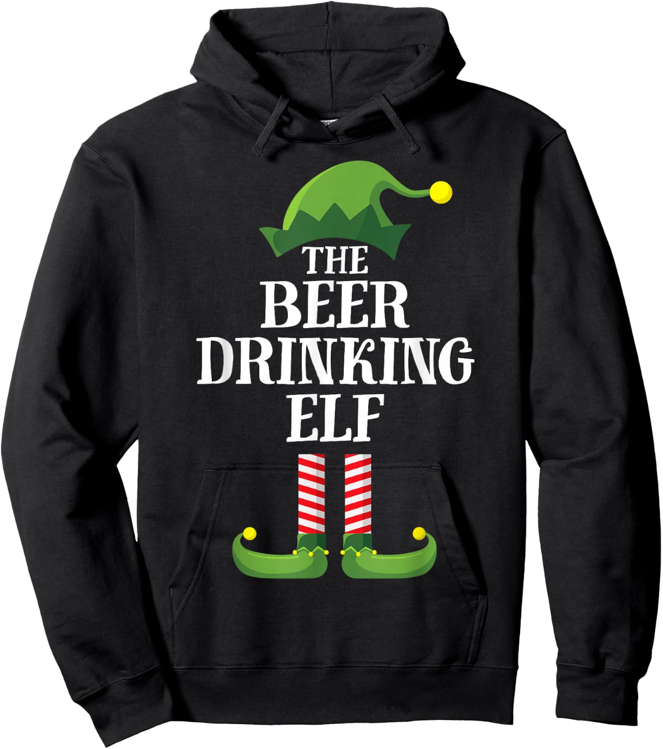 Beer Drinking Elf Matching Family Group Christmas Party PJ Hoodie - Hoodie | Black