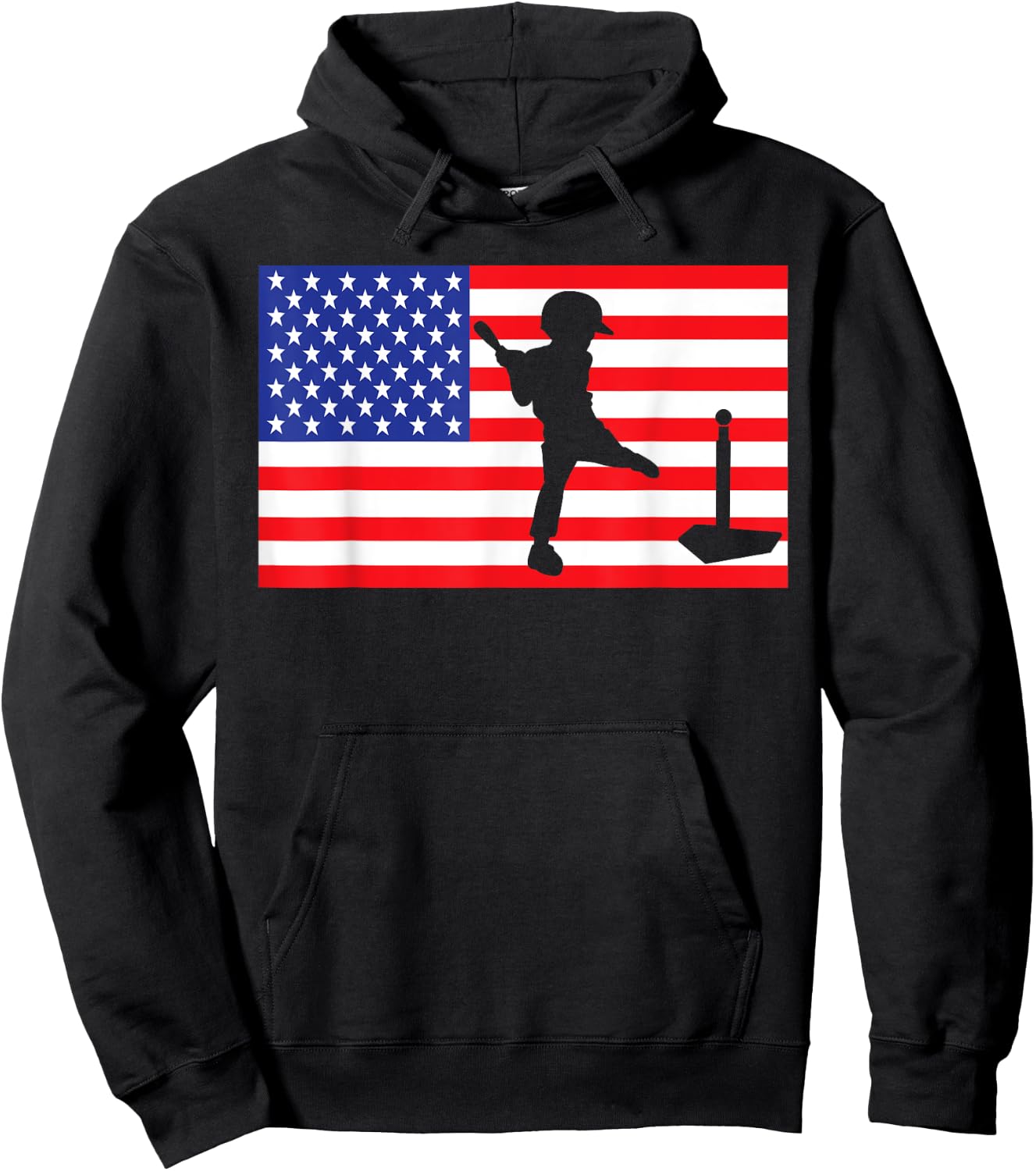 Ball Player USA American Flag Baseball 4th Of July Hoodie - Hoodie | Black