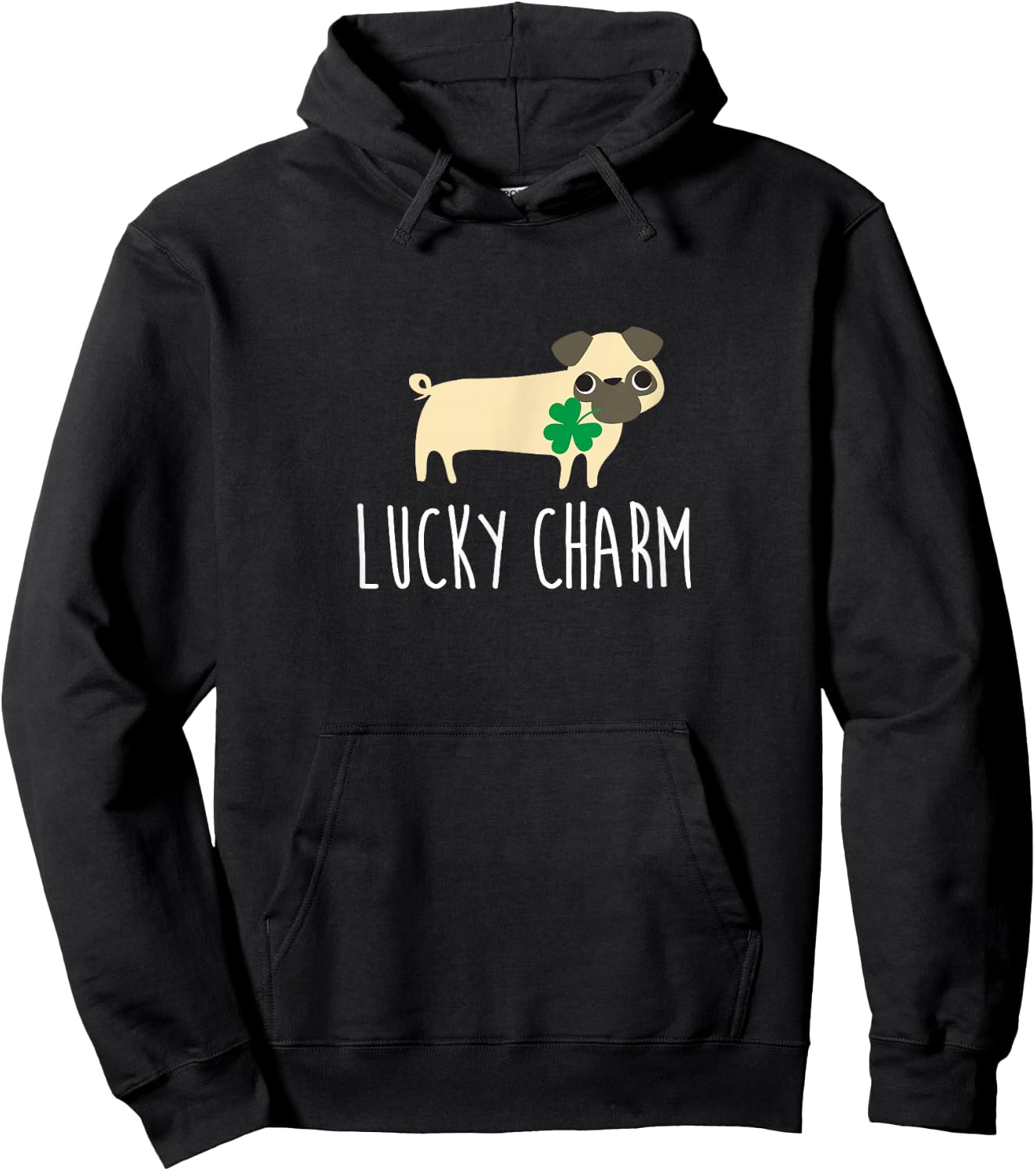 St Patricks Day Pug Shirt, Lucky Charm Dog Gift Women Hoodie - Hoodie | Black