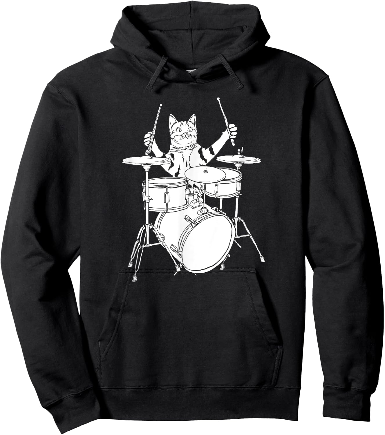 Funny Cat Playing Drums Drum Kit Hoodie - Hoodie | Black