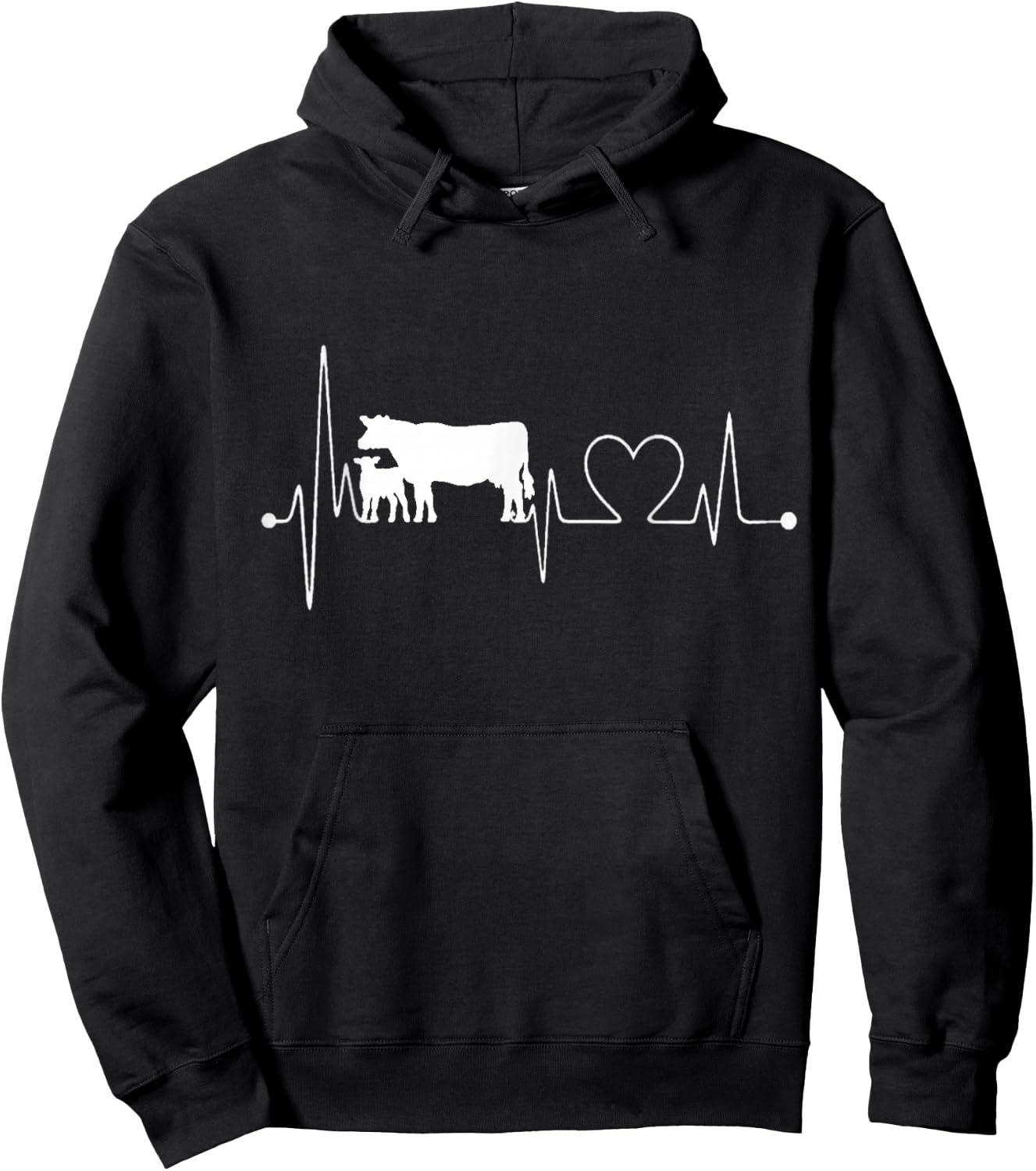 Cow Heartbeat Funny I Love My Cow Valve EKG Hoodie - Hoodie | Black