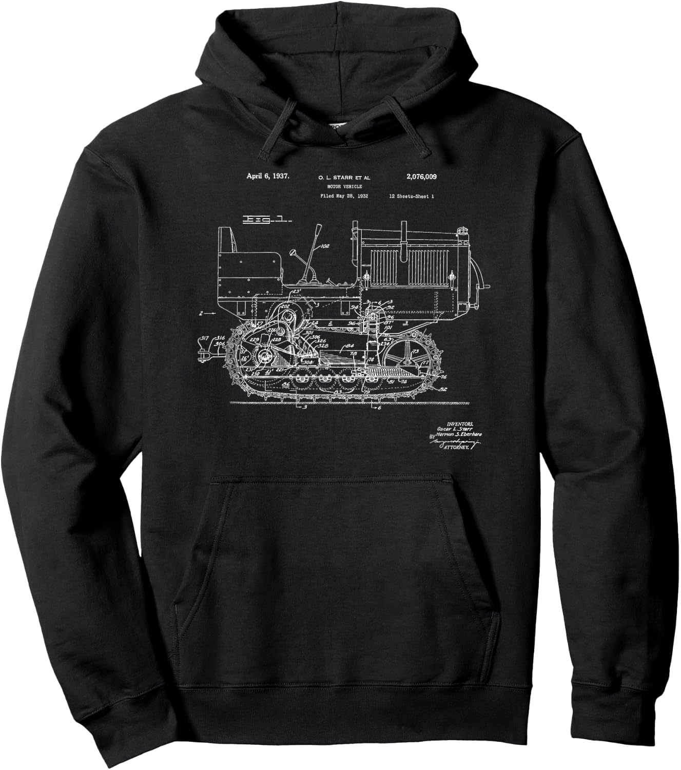 Vintage Patent Print 1937 Farm Crawler Tractor Hoodie - Hoodie | Black