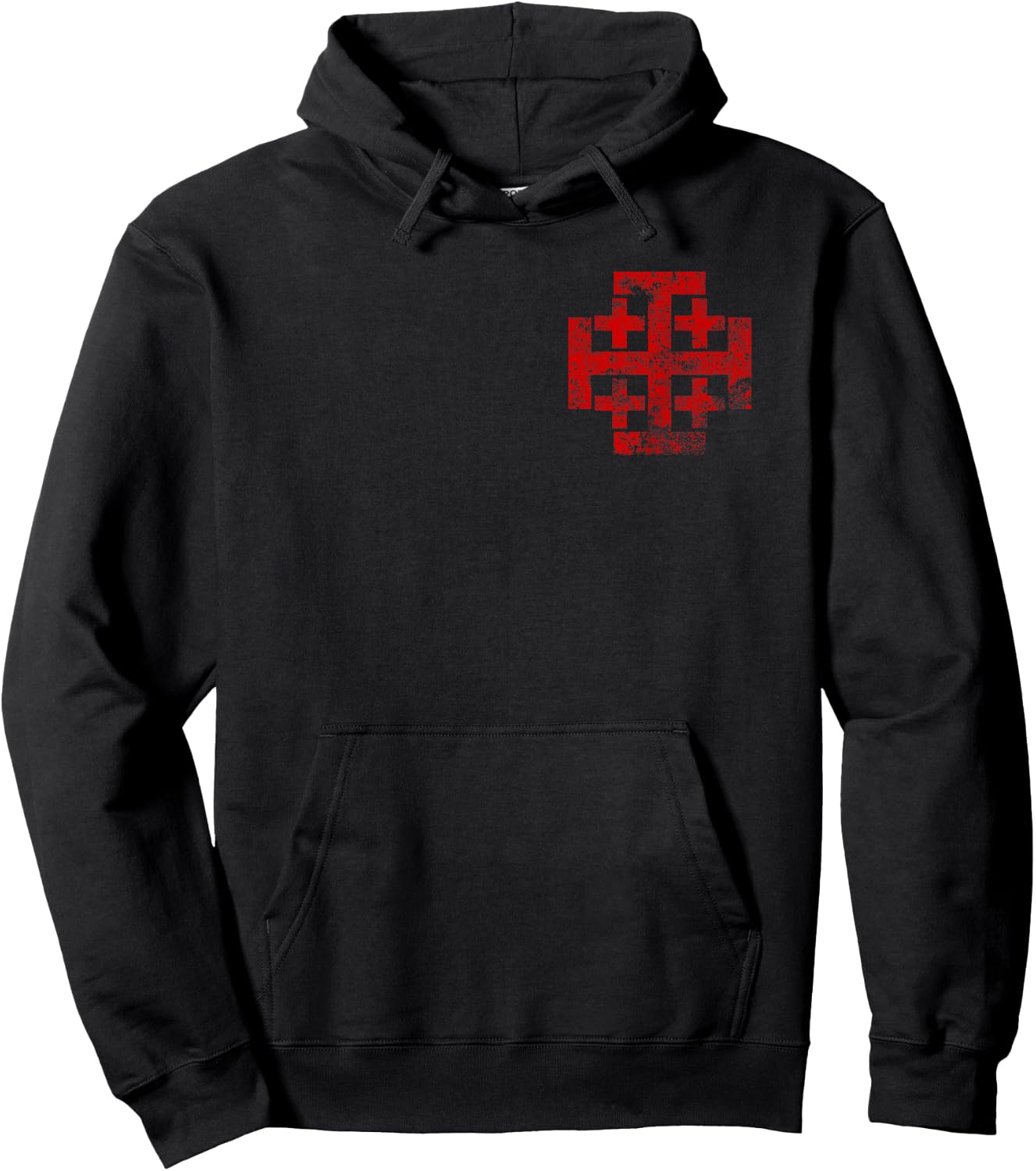 Jerusalem Cross Crusader Christian Catholic Distress Hoodie - Hoodie | Black