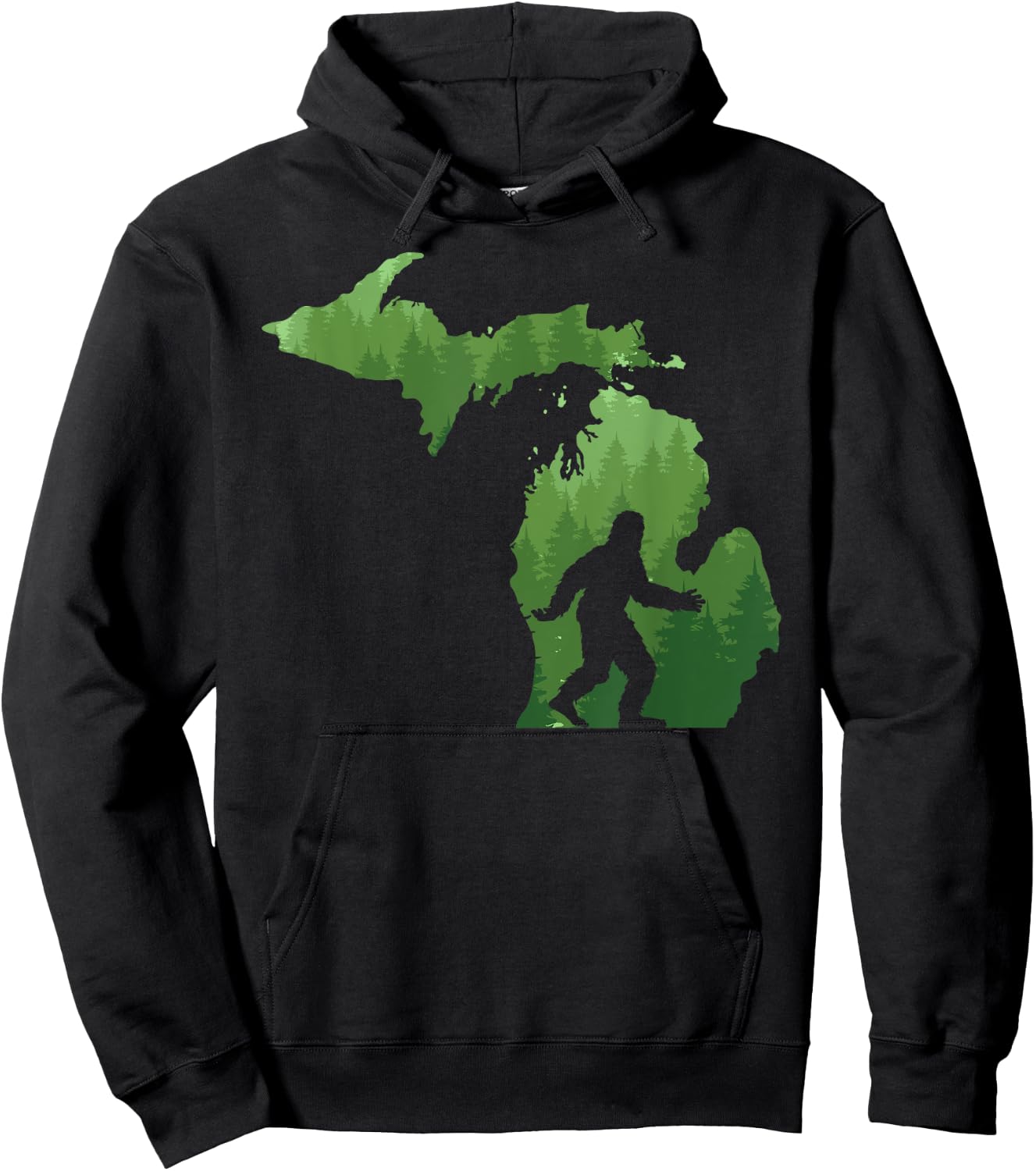 State of Michigan Map Bigfoot Shirt Funny Sasquatch Gift Hoodie - Hoodie | Black