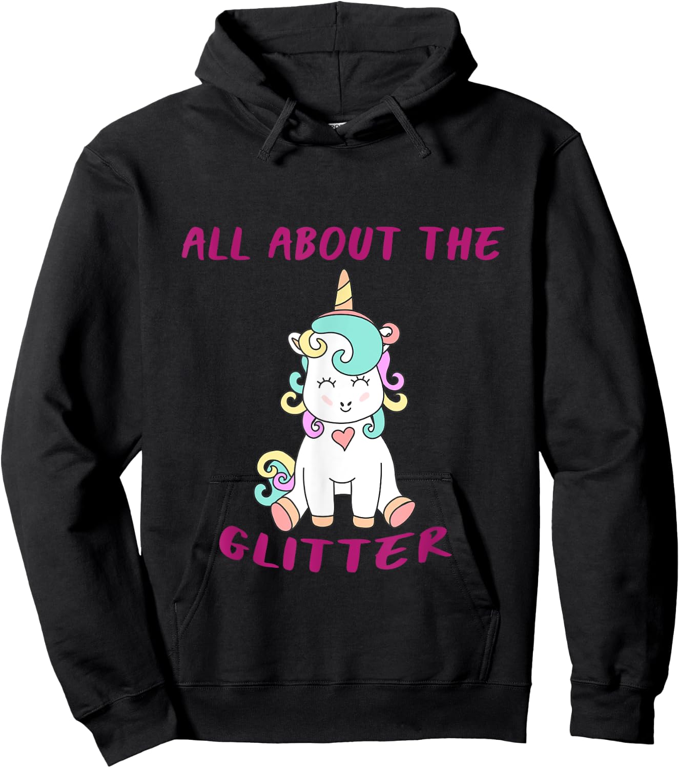 ClownTown All About The Glitter Funny Unicorn Kids Women's -Adults Black Short Sleeve Hoodie - Hoodie | Black