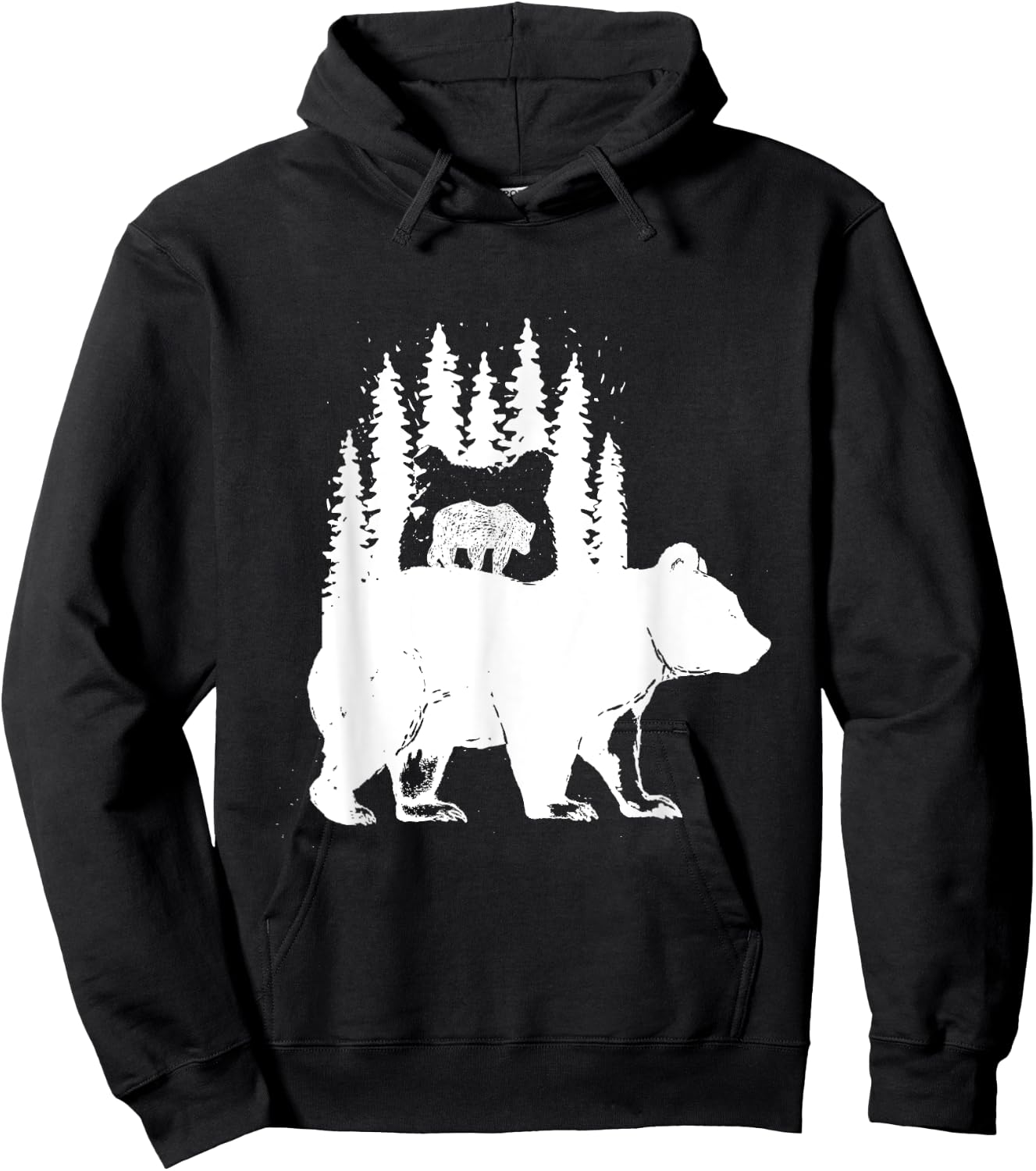 Little Bear Over Bear Unique Silhouette Animal Hoodie - Hoodie | Black