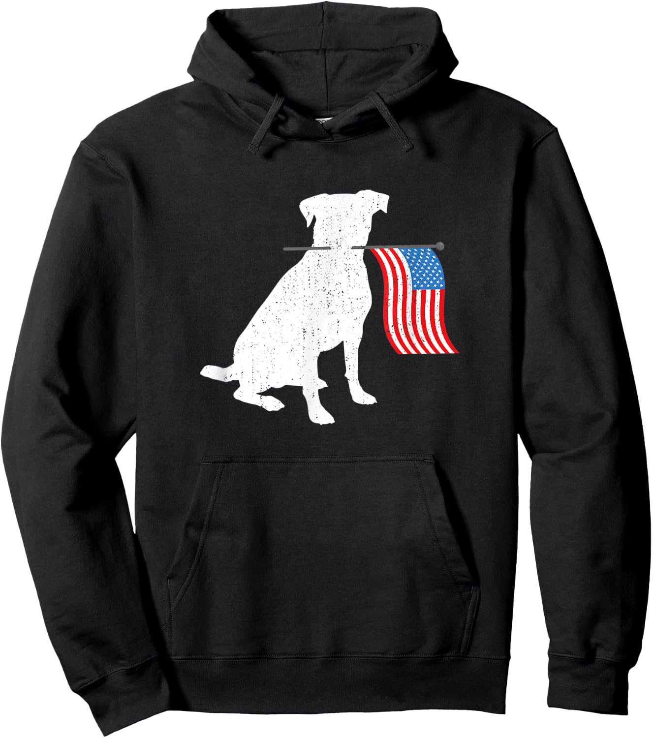 American Labrador Dog Holding July 4th Patriotic USA Flag Women Kids Men Hoodie - Hoodie | Black