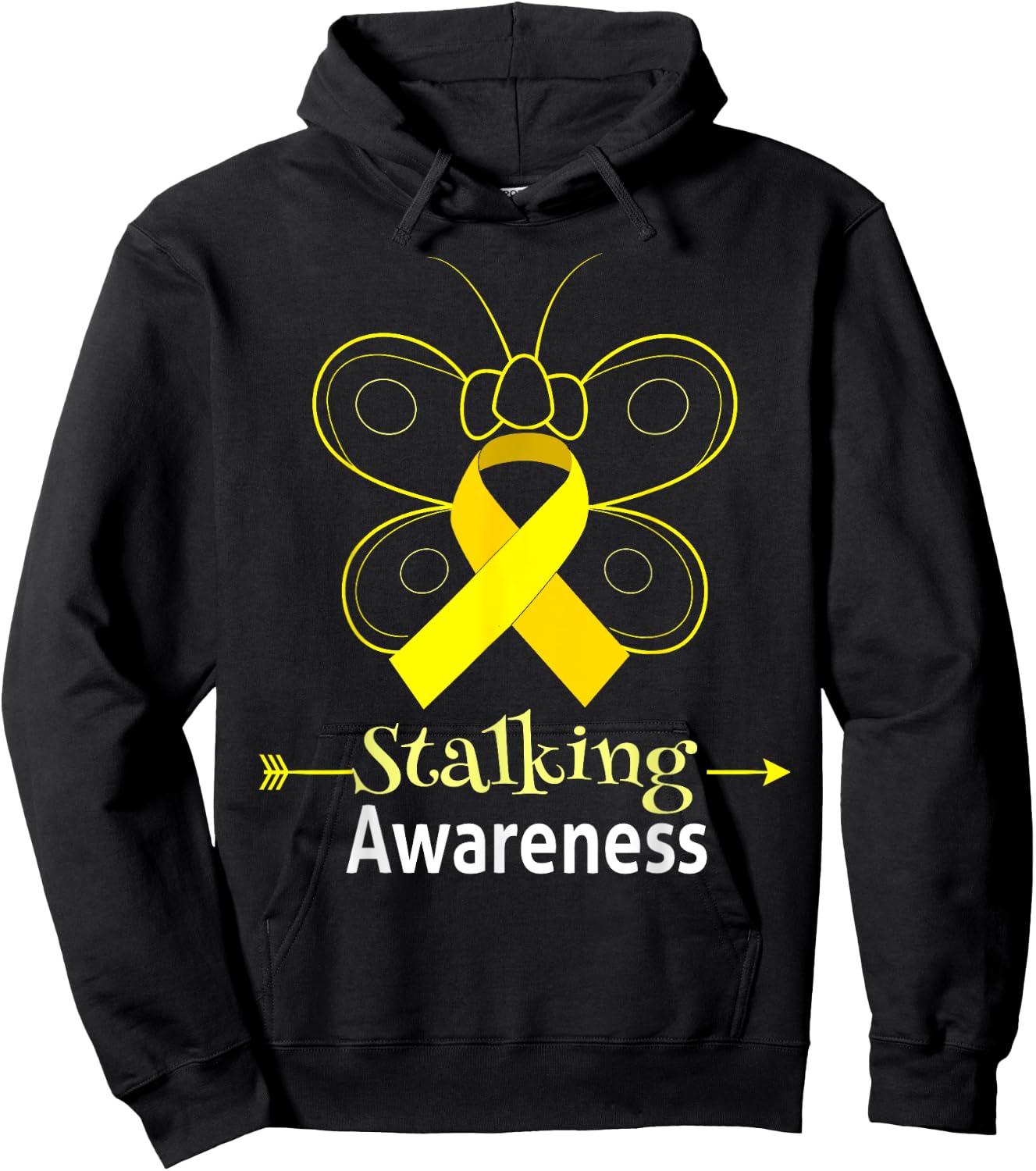 Butterfly Yellow Ribbon Stalking Awareness Shirt Stalking Hoodie - Hoodie | Black