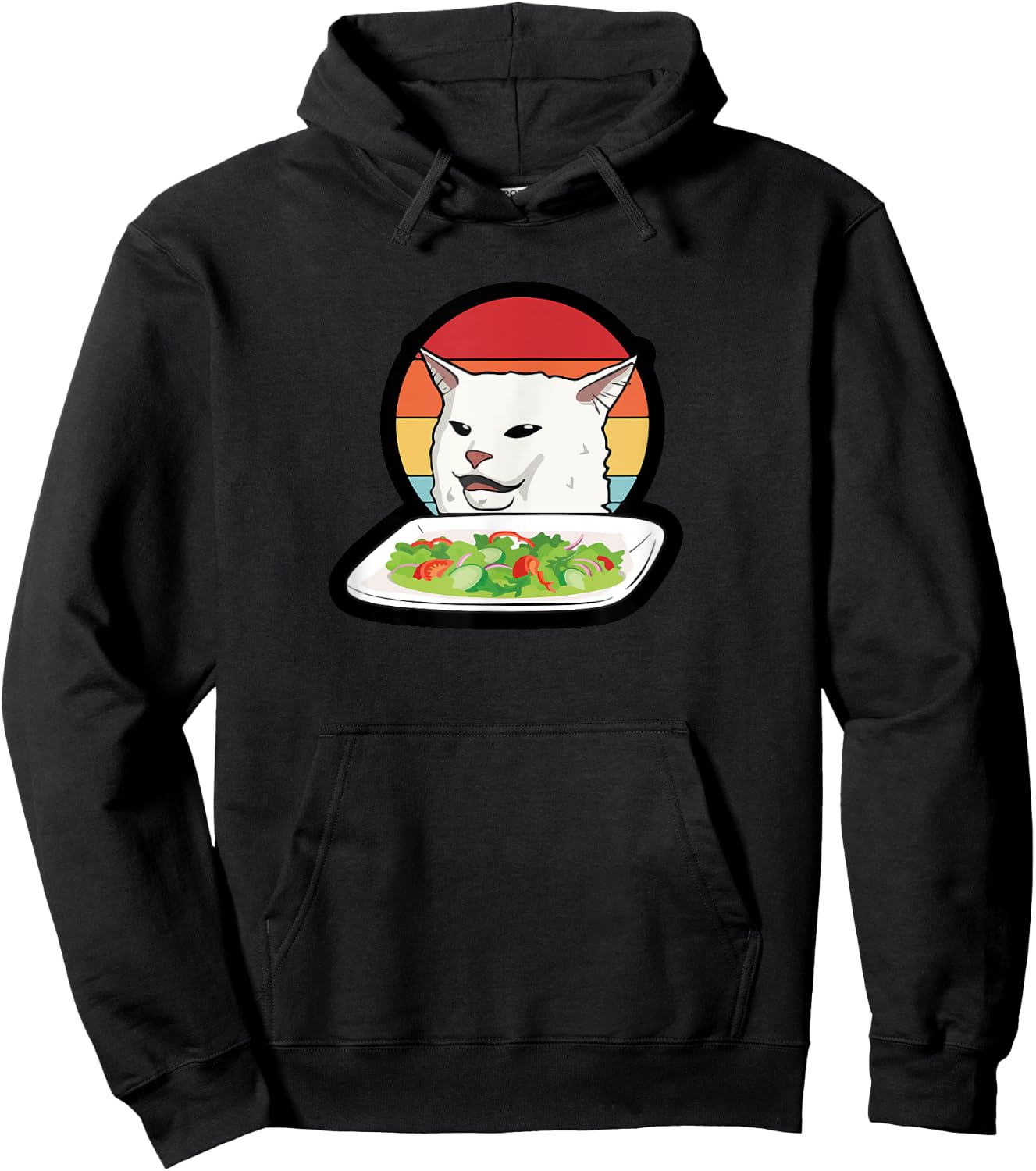 Funny Woman Yelling at Confused Cat Dinner Table Salad Meme Hoodie - Hoodie | Black