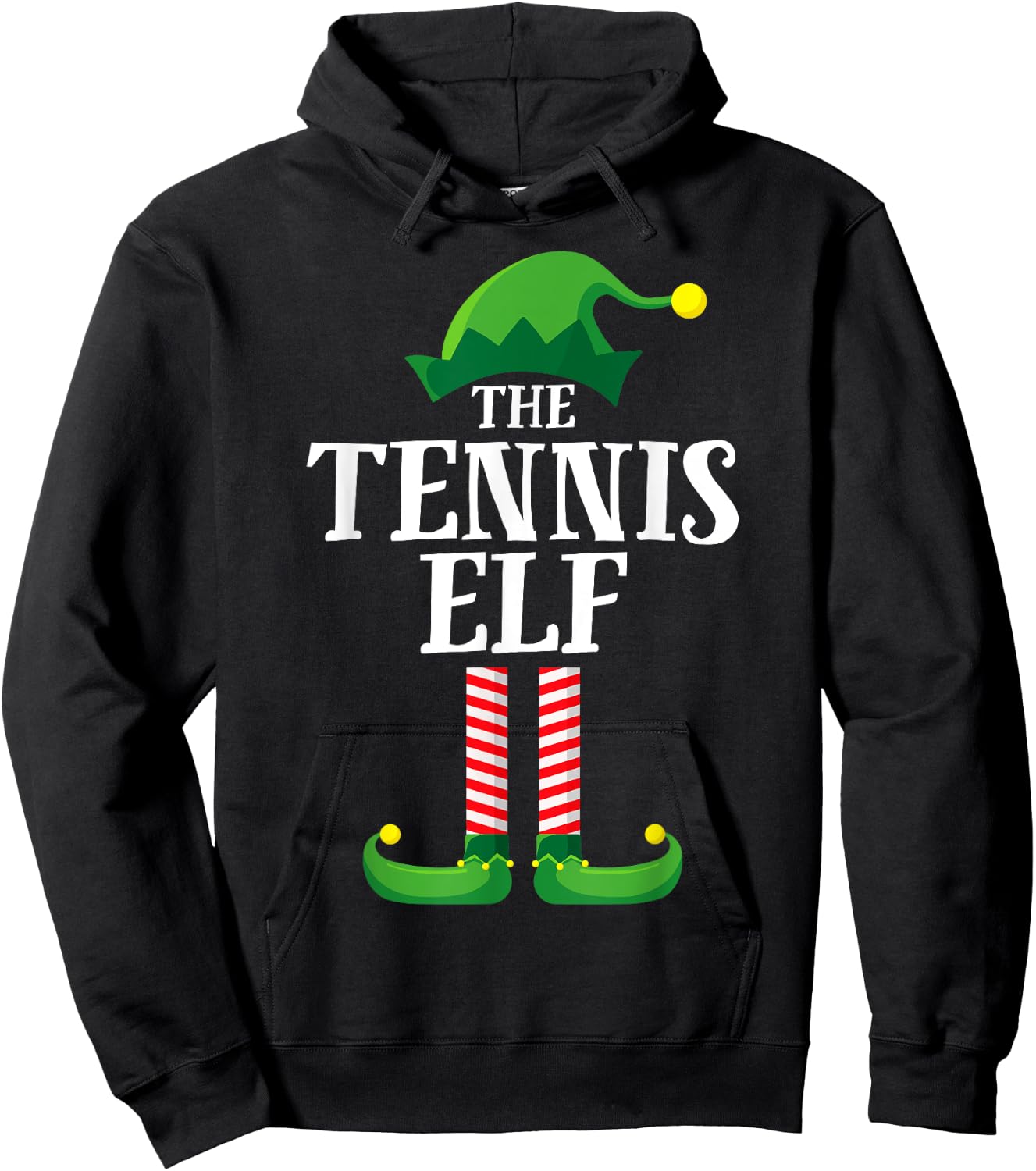 Tennis Elf Matching Family Group Christmas Party Pyjamas Hoodie - Hoodie | Black