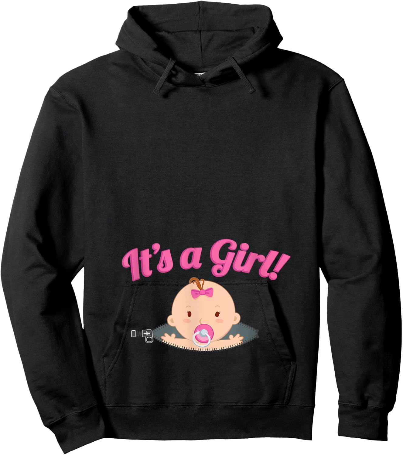 Pregnancy Shirt, It's A Girl! Baby Peeking Out, Zany Brainy Hoodie - Hoodie | Black