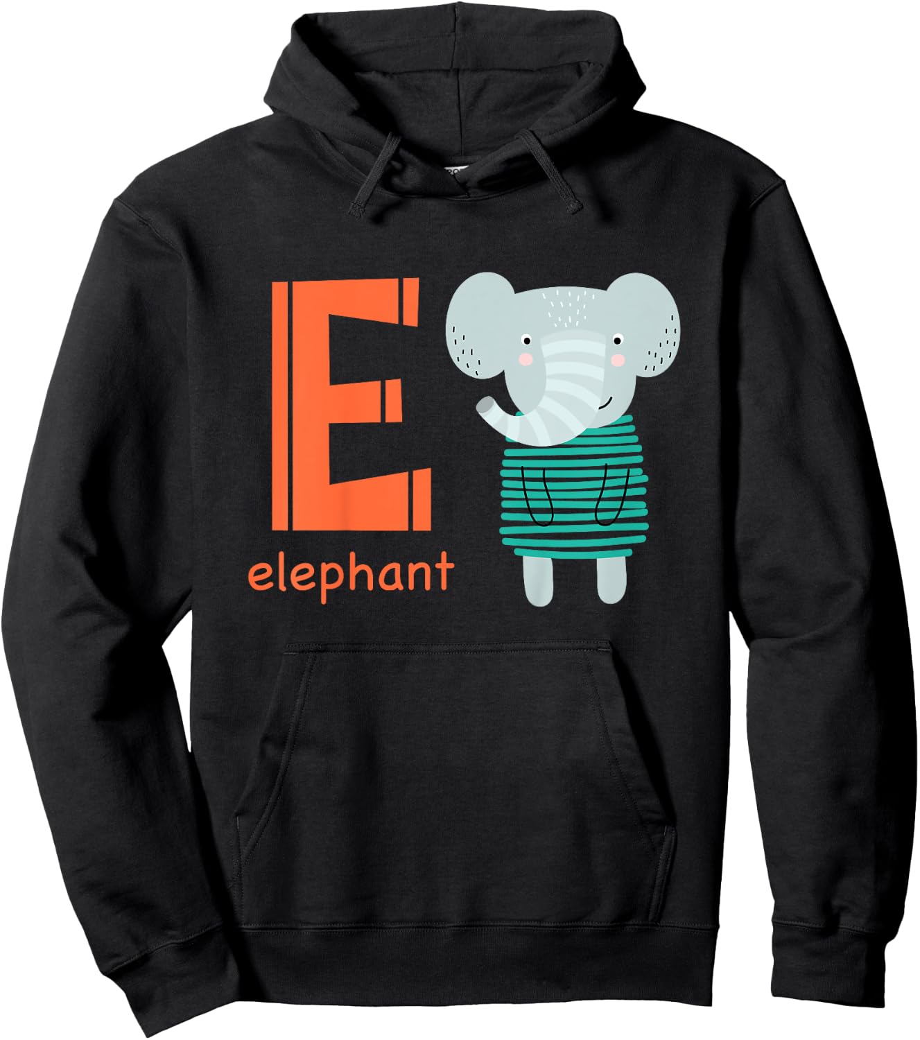 Elephant Letter E Alphabet Cute Animal Boys Or Girls Hoodie - Hoodie | Black