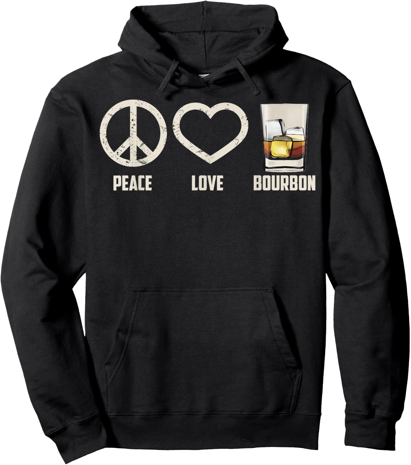 Peace Love Bourbon Shirt | Cool Whiskey Drinkers Gag Gift Hoodie - Hoodie | Black