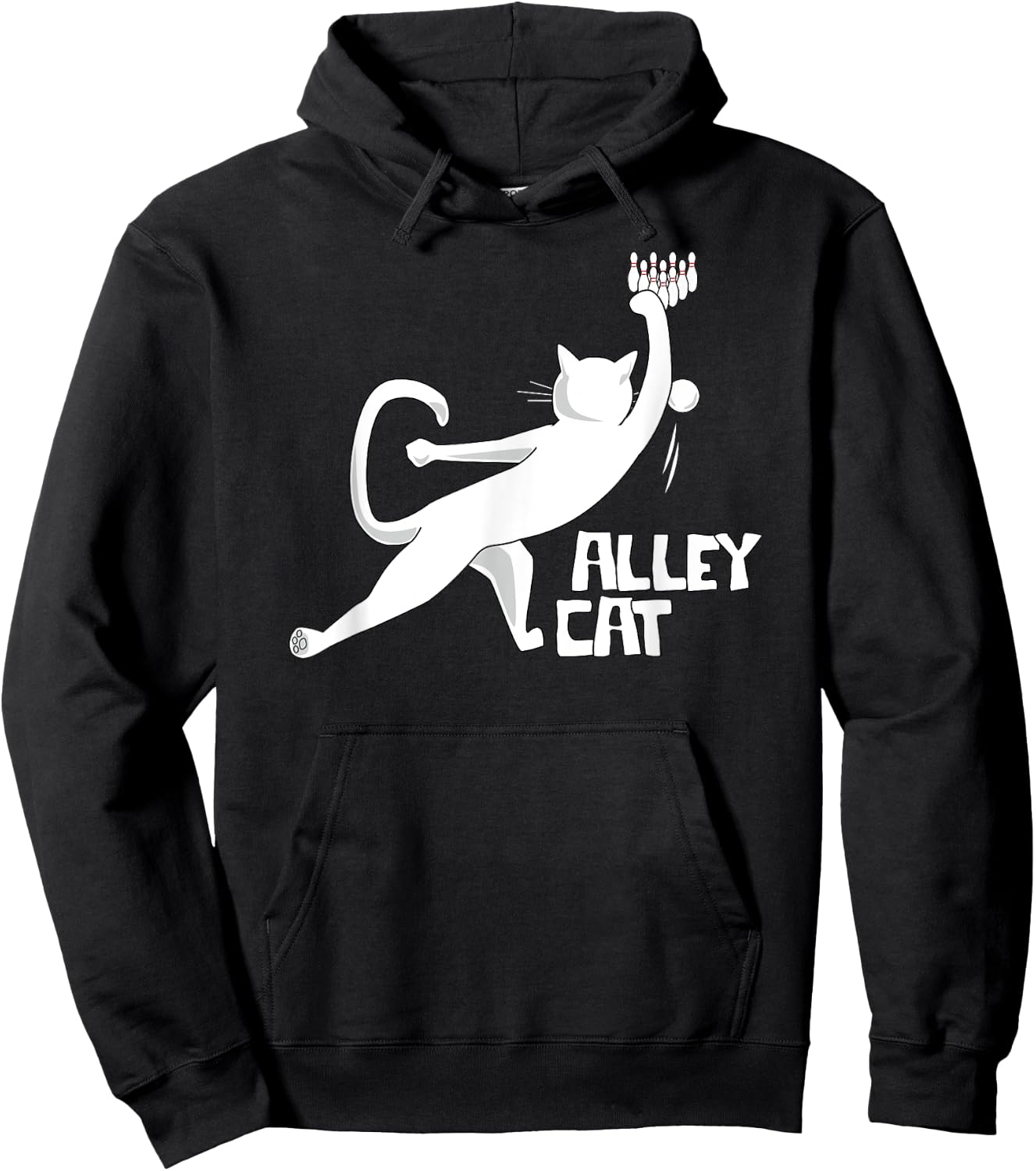 Cute Alley Cat Bowling Design for Cat Pun Loving Bowlers Women Kids Hoodie - Hoodie | Black