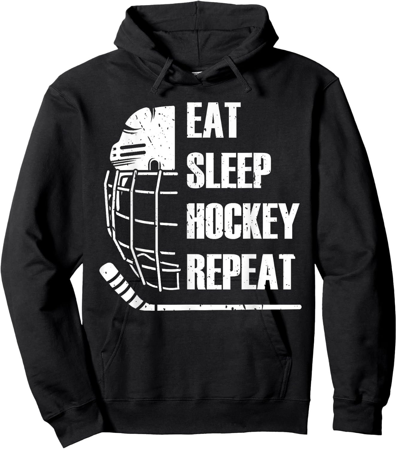 Eat Sleep Hockey Repeat Funny Mask Stick Ice Hokey Player Hoodie - Hoodie | Black