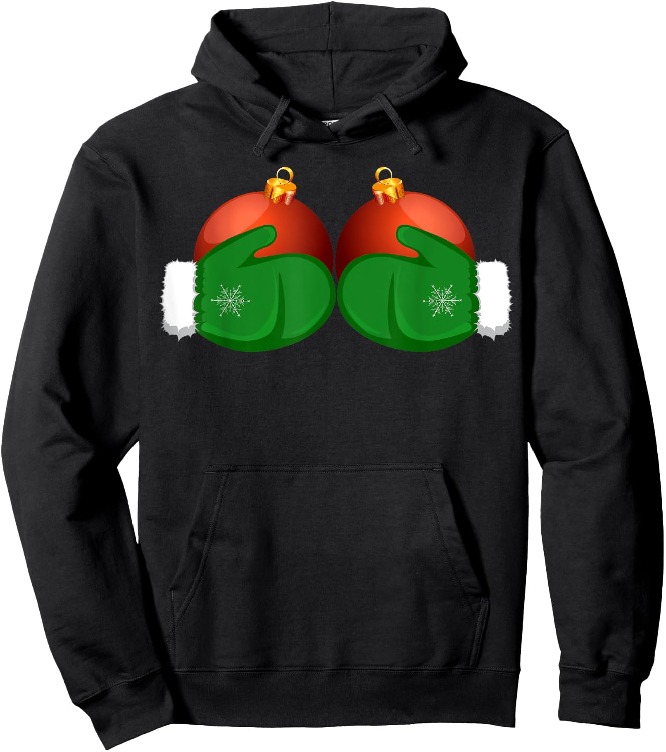 Funny Winter Women's Mittens Holding Xmas Ball Boobs Hoodie - Hoodie | Black