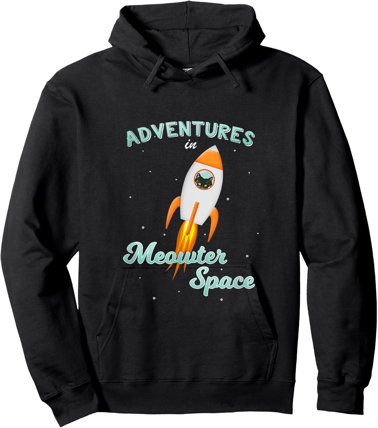 Cat Space Shirt Rocket Ship Outer Space Adventure Hoodie - Hoodie | Black