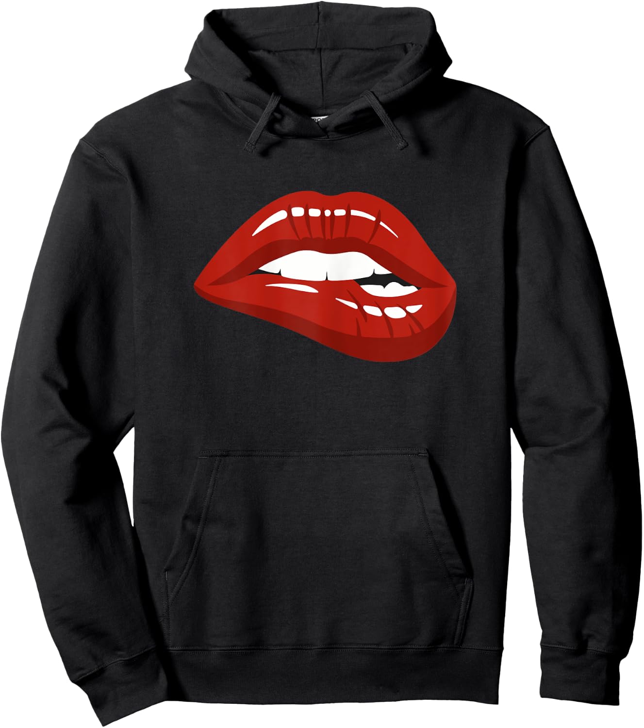 Red Lips Biting Lipstick Makeup Hoodie - Hoodie | Black