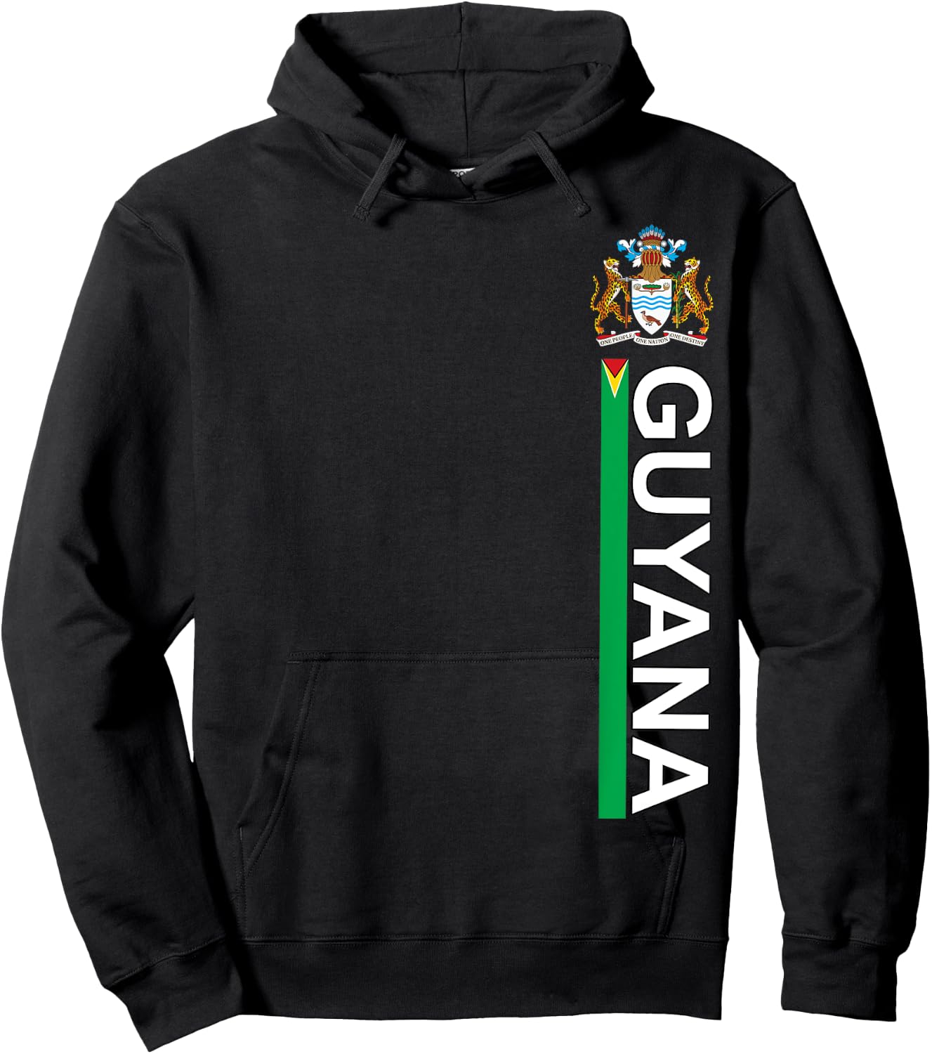 Guyana National Pride Left Side Image Sporty Hoodie - Hoodie | Black