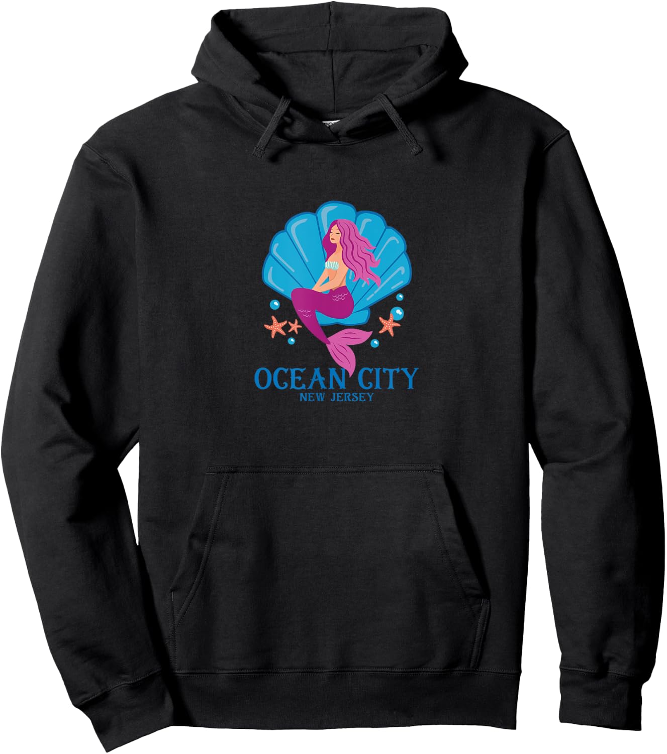 Ocean City New Jersey NJ Mermaid & Sea Shell Hoodie - Hoodie | Black
