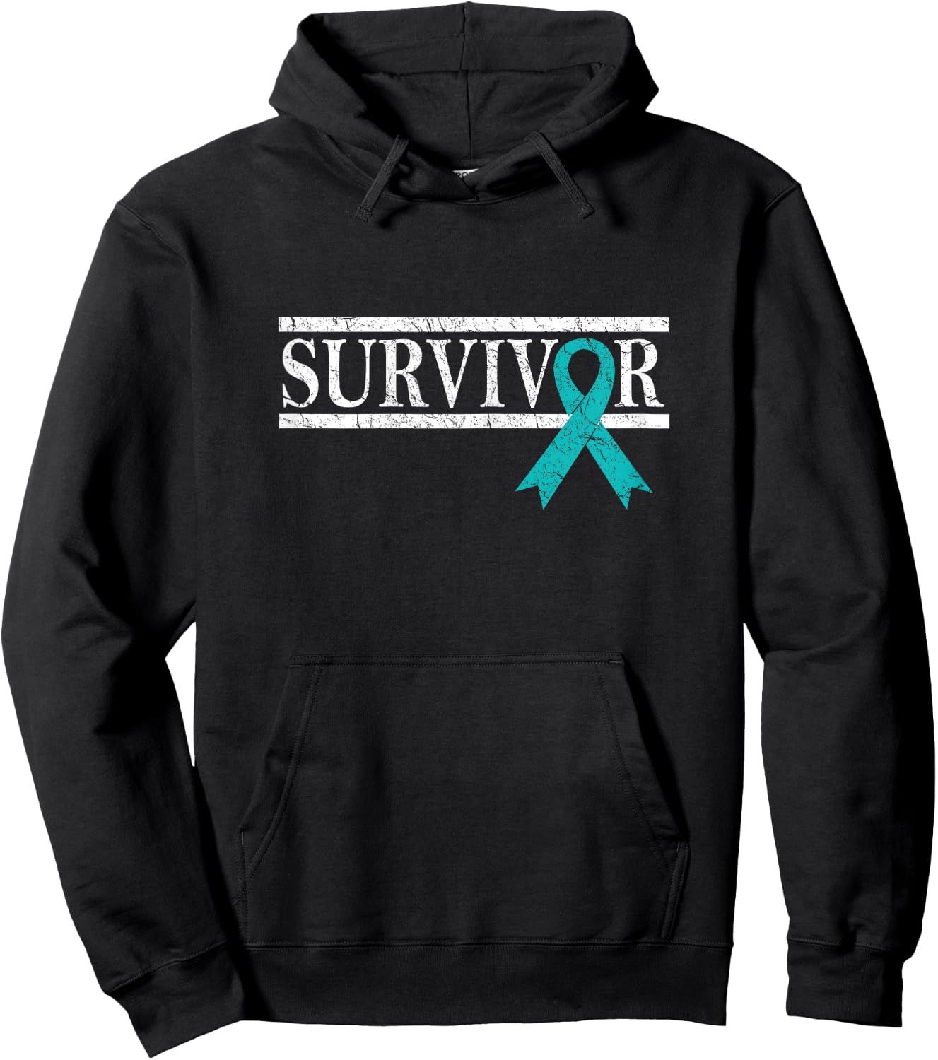 Ovarian Cancer Survivor, Teal Ribbon Ovarian Cancer Hoodie - Hoodie | Black