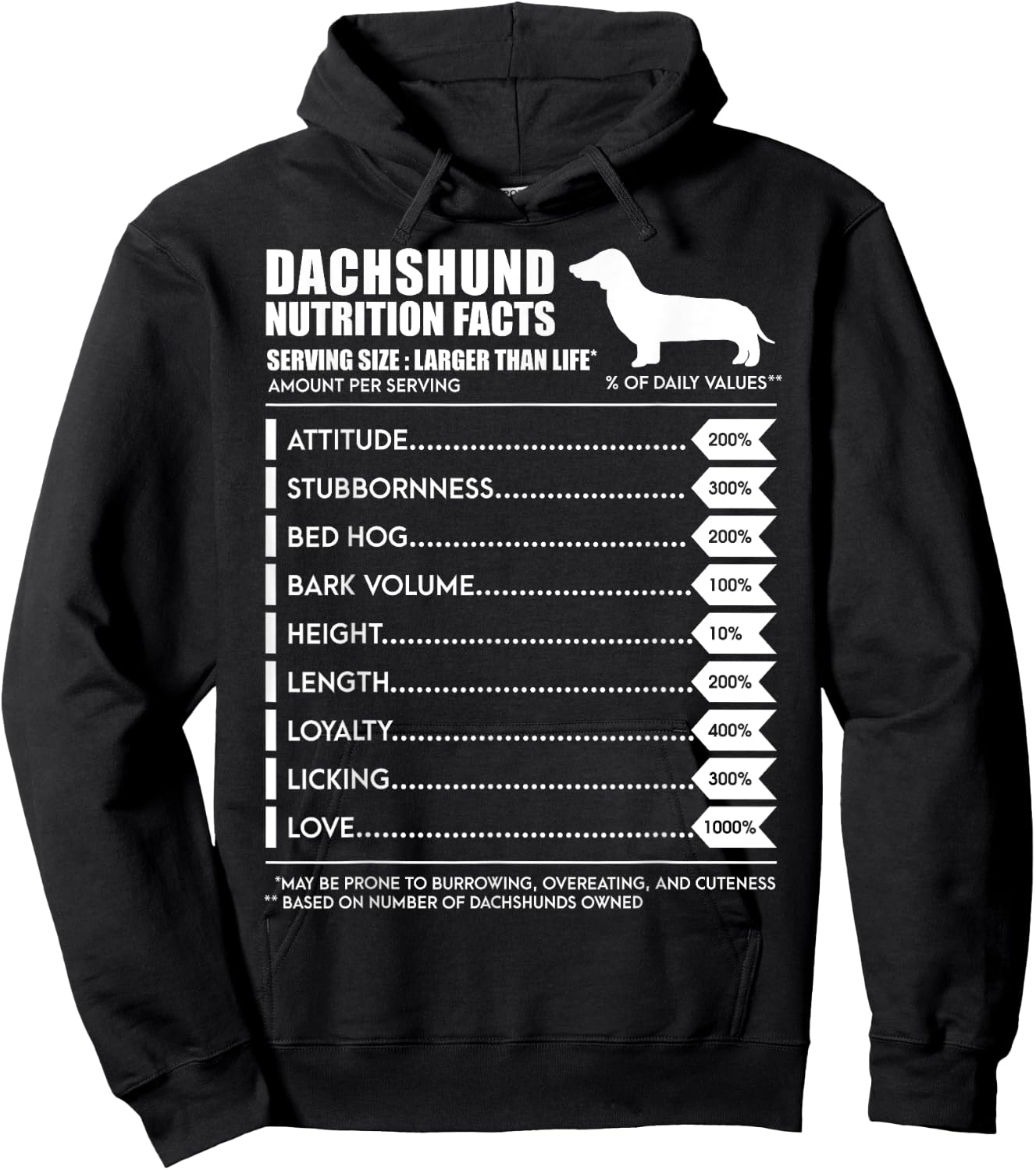 Weiner Dog T Shirt - Dachshund Nutrition Facts Shirt Hoodie - Hoodie | Black