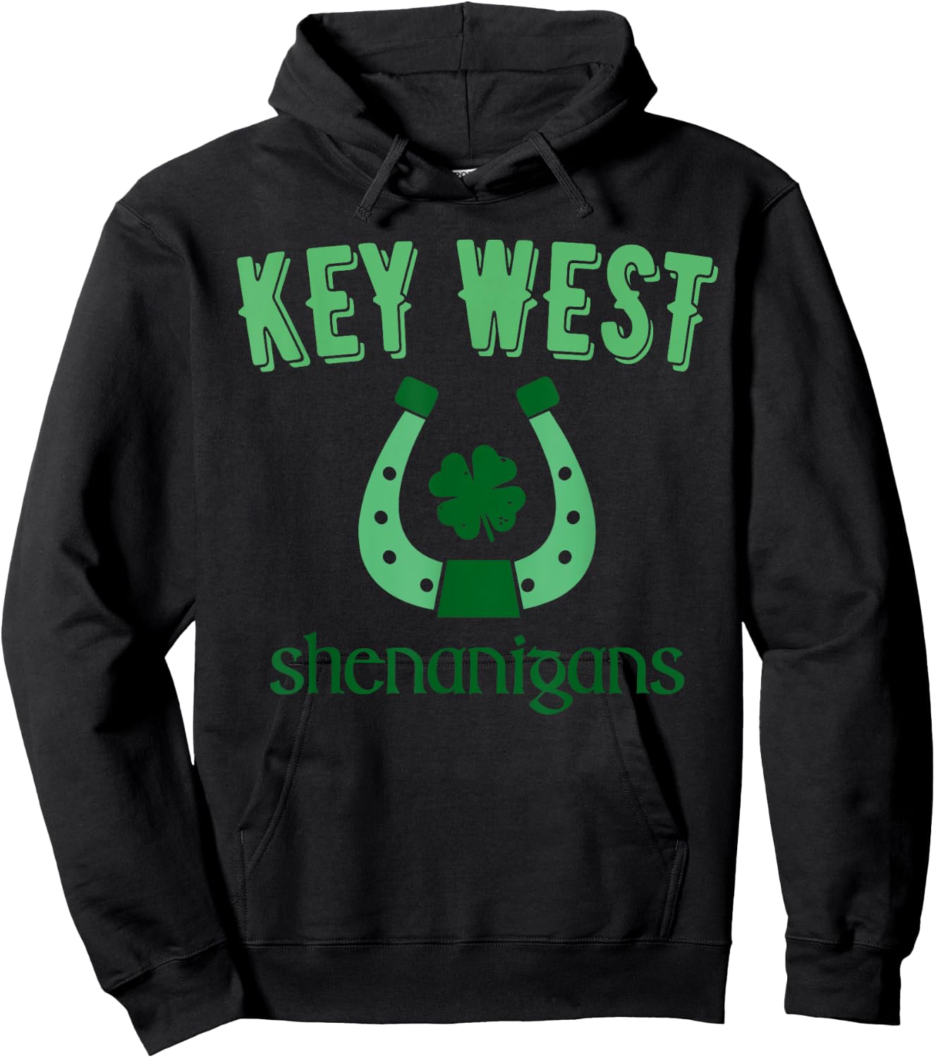 Key West Shenanigans, St Patrick's Day Horseshoe Clover Hoodie - Hoodie | Black