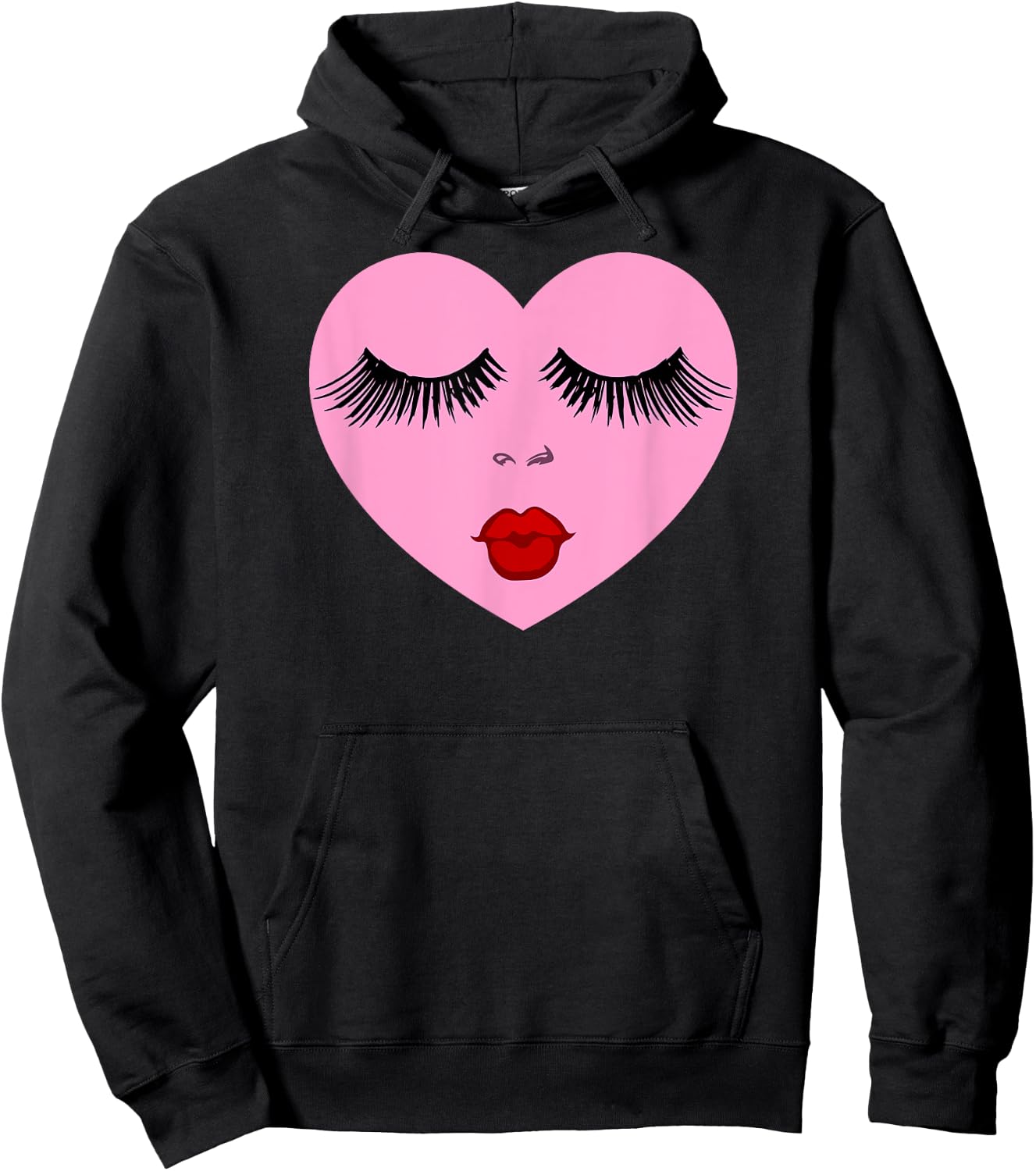 Pink Lady Heart with Eyelashes Valentines Day Kiss Hoodie - Hoodie | Black