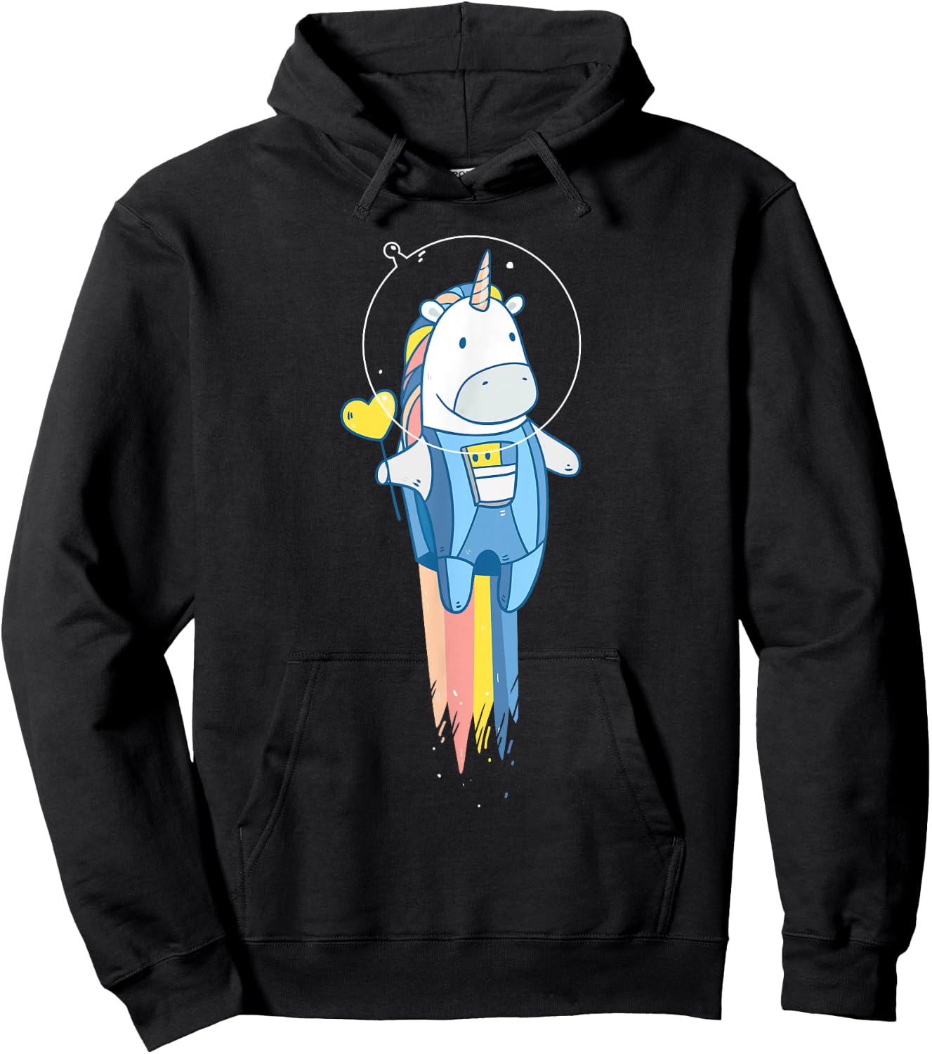 Space Unicorn - Flying Astronaut Stars and Rainbow Hoodie - Hoodie | Black