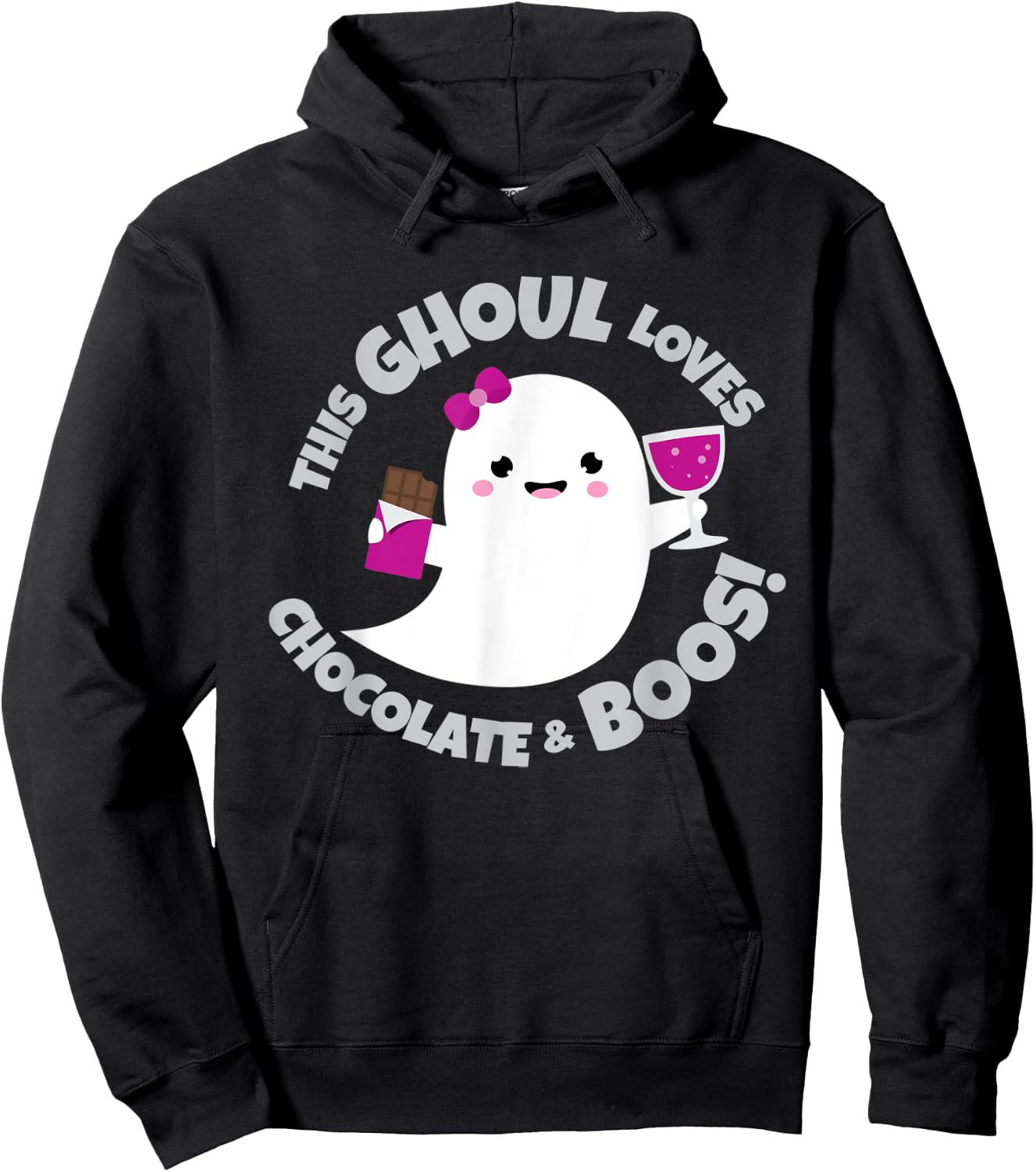 Wine Chocolate Lover Funny Quote Cute Halloween Ghost | Gift Hoodie - Hoodie | Black