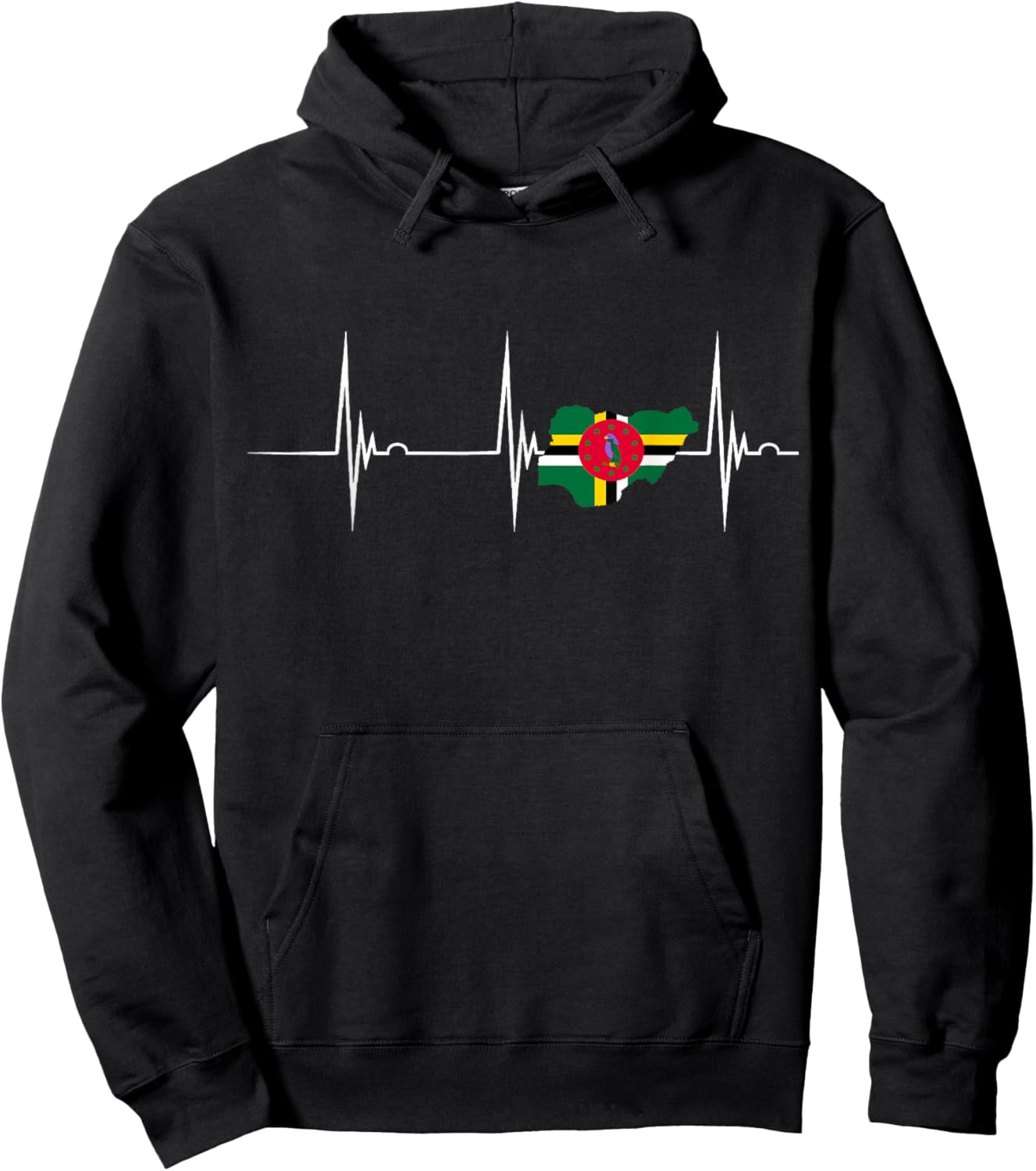 Dominica Flag Map Heartbeat EKG Pulse Dominican Roots Hoodie - Hoodie | Black