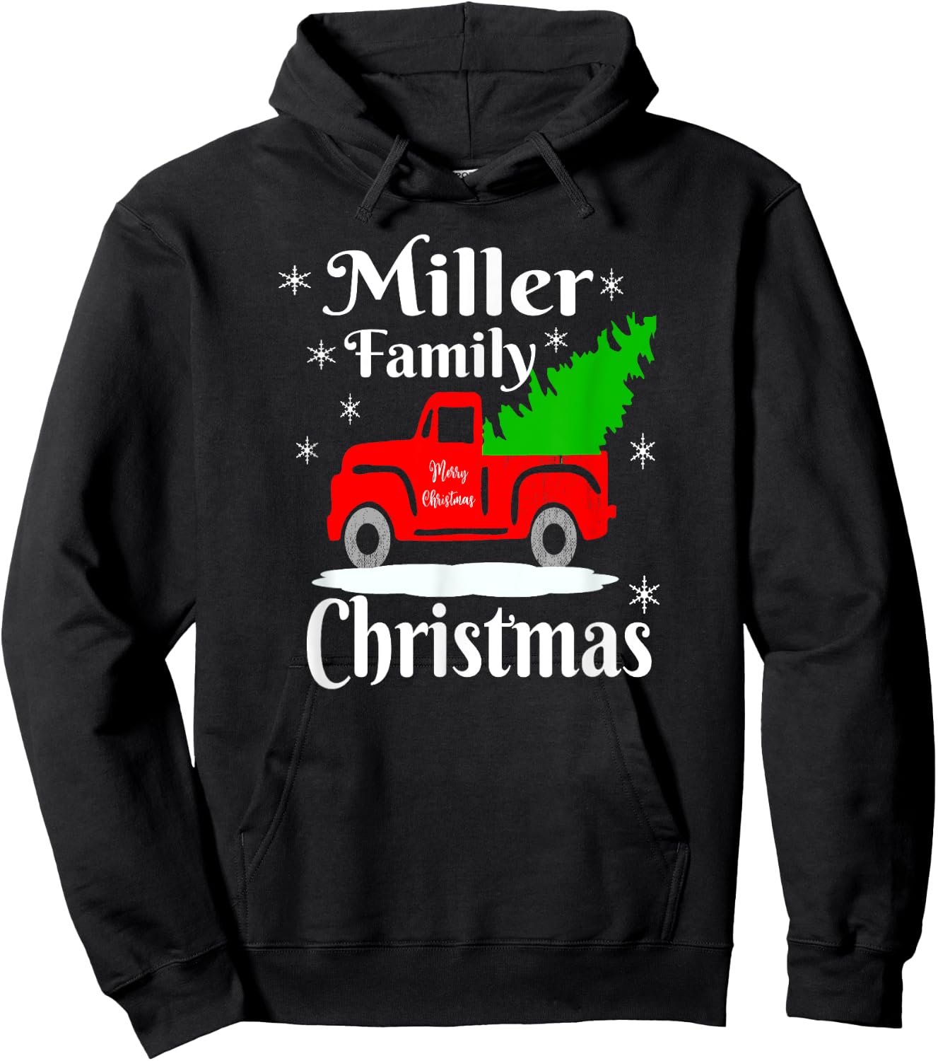 Miller Family Christmas Matching Family Shirts Old Red Truck Hoodie - Hoodie | Black