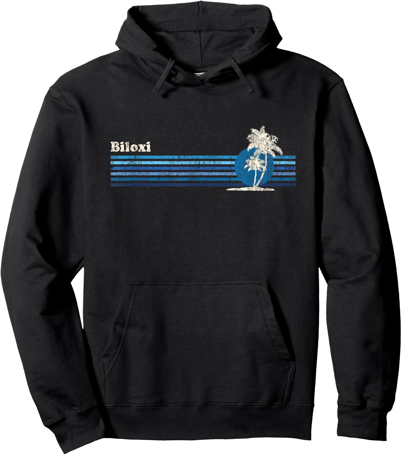 Biloxi MS Vintage 80s Palm Trees Sunset Hoodie - Hoodie | Black