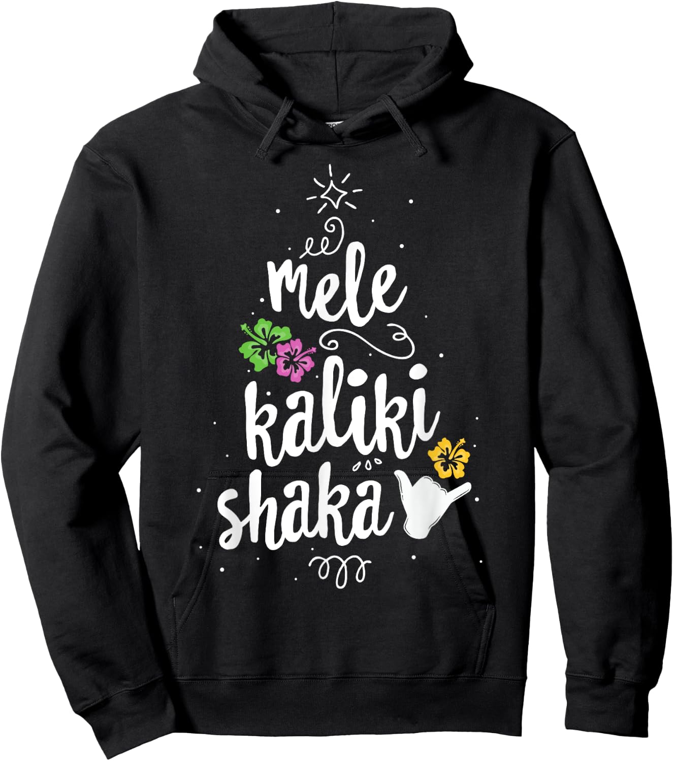 Mele Kalki Shaka Hawaii Christmas Tree Shirt Kalikimaka Hoodie - Hoodie | Black