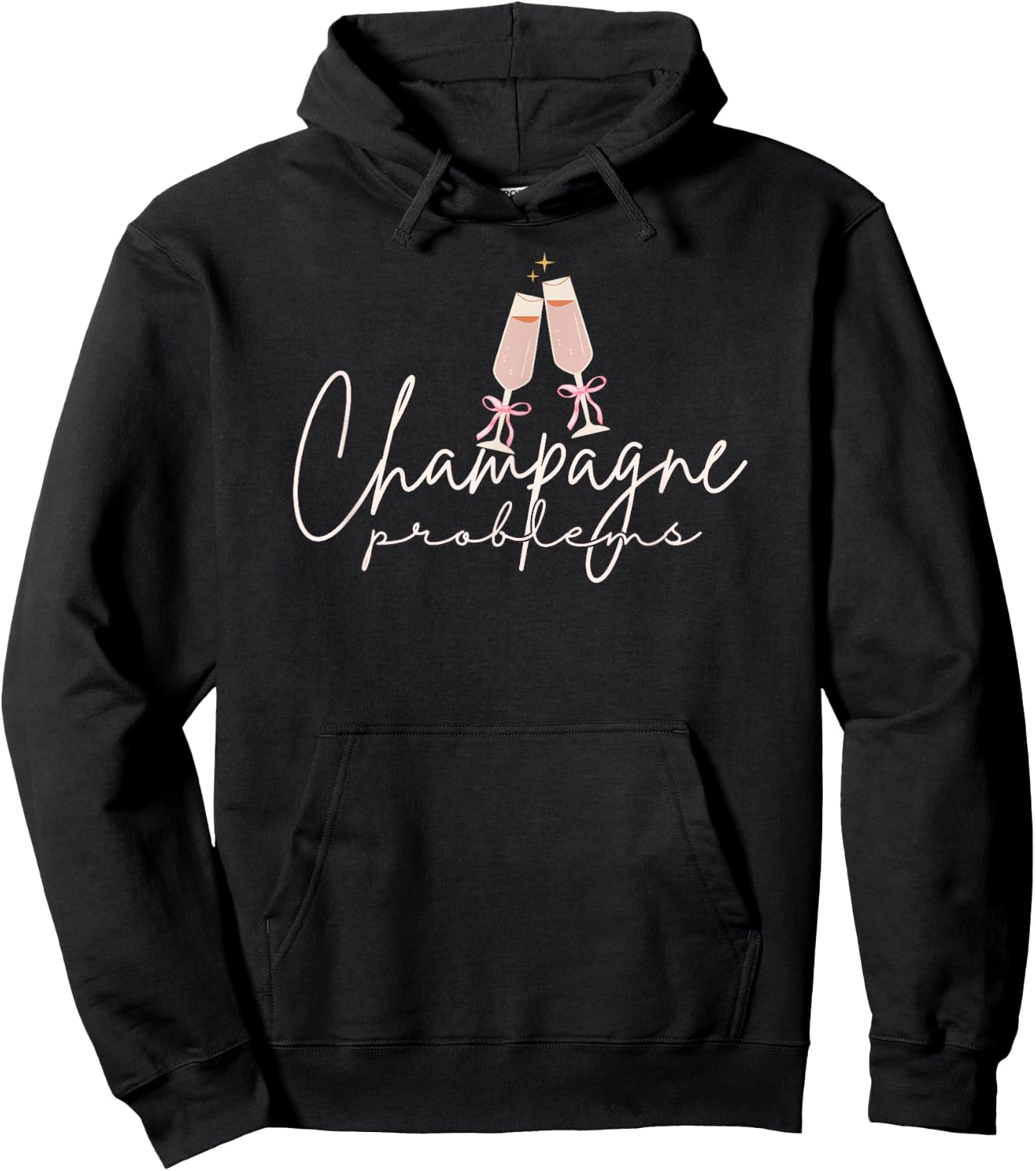 Champagne Problems Pink Coquette Bows Women Drinking Hoodie - Hoodie | Black