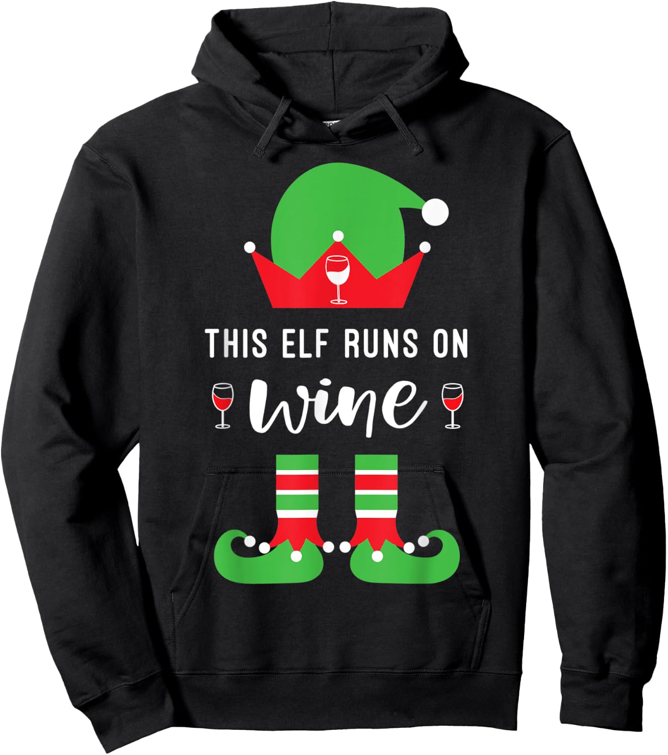 This Elf Runs On Wine Funny Christmas Wine Lover Hoodie - Hoodie | Black