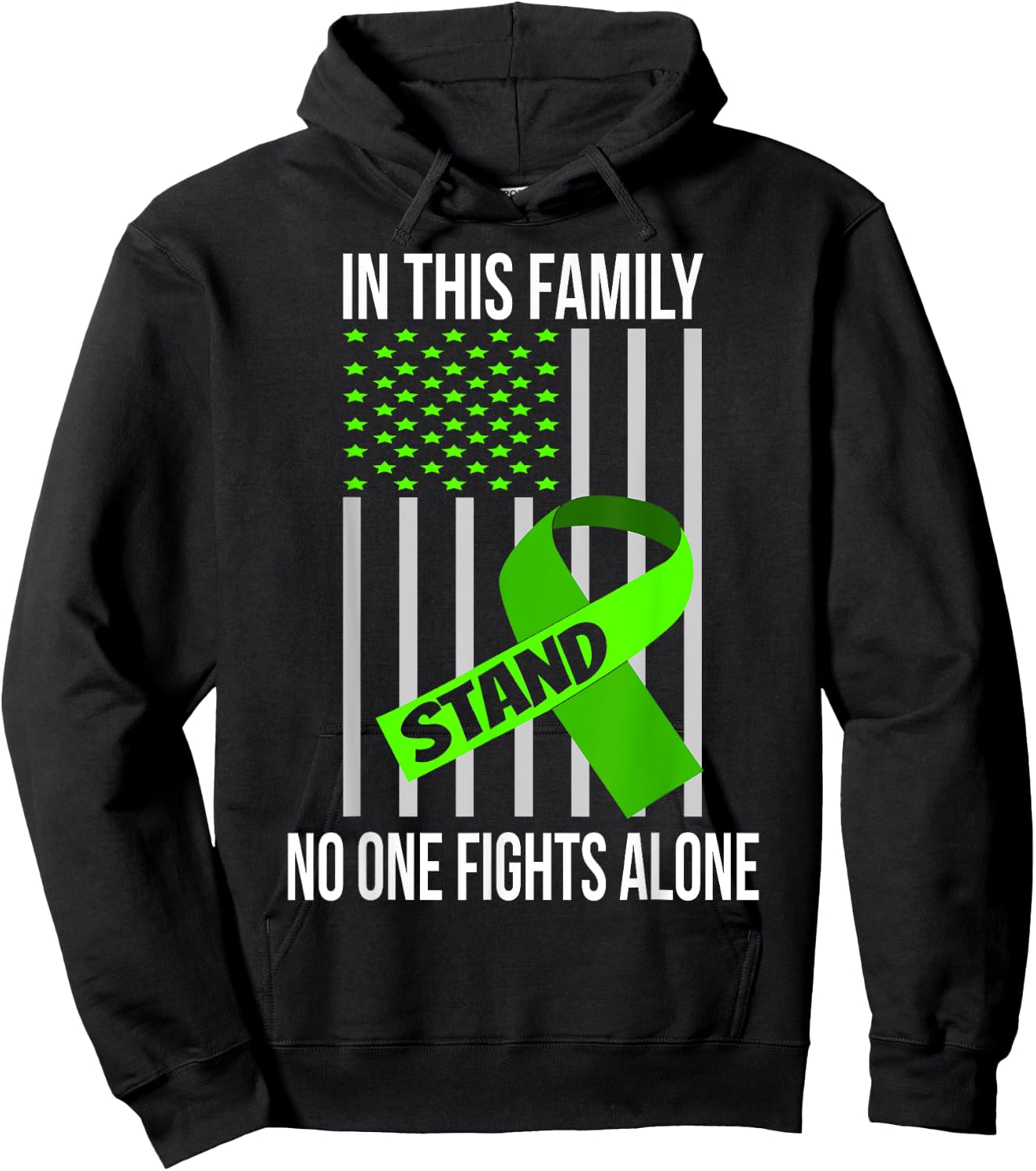 USA Flag Lime Green Ribbon Products Lymphoma Awareness Men Hoodie - Hoodie | Black