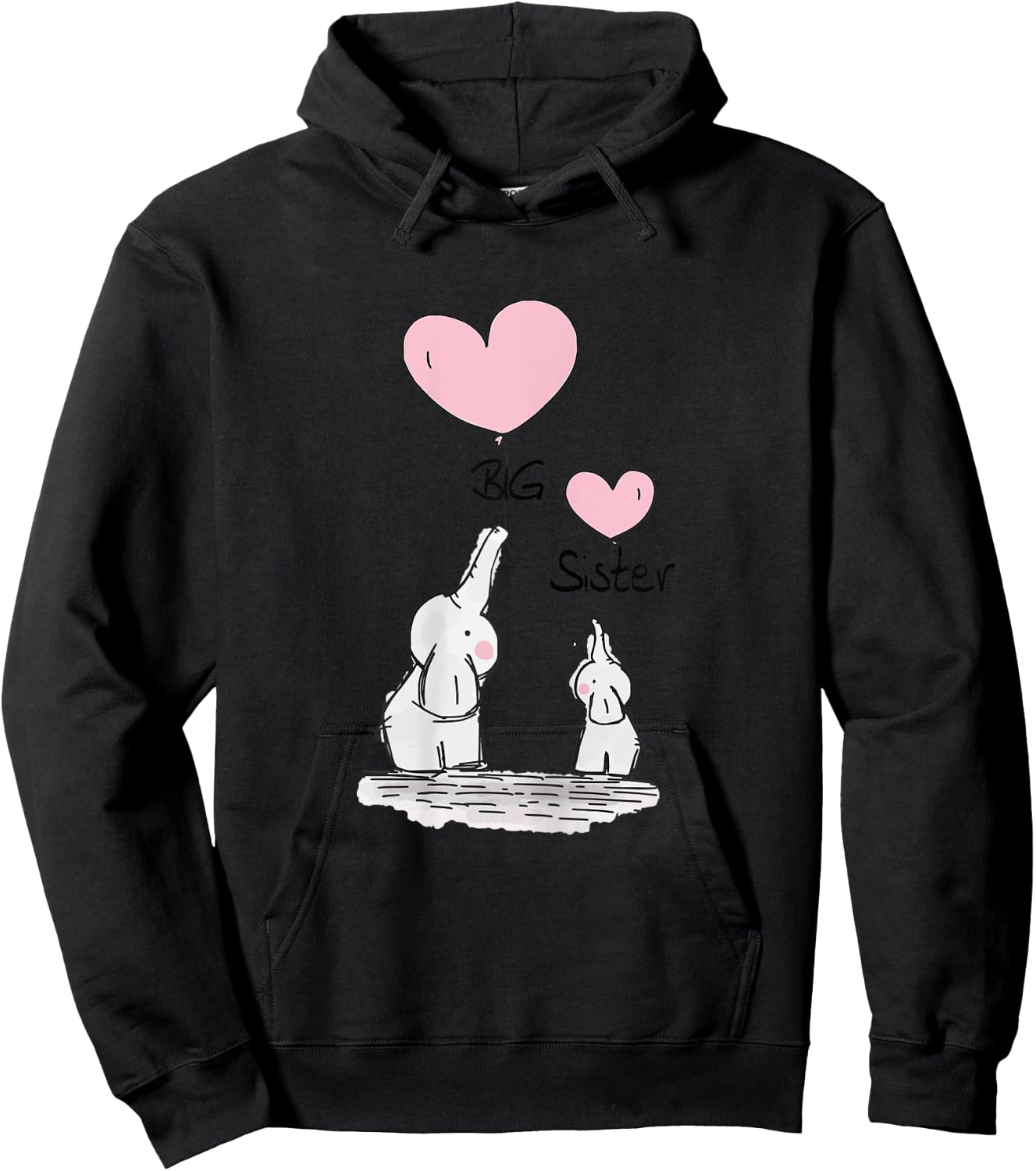Big Sister Cute Elephants Gift Toddler Siblings Hoodie - Hoodie | Black