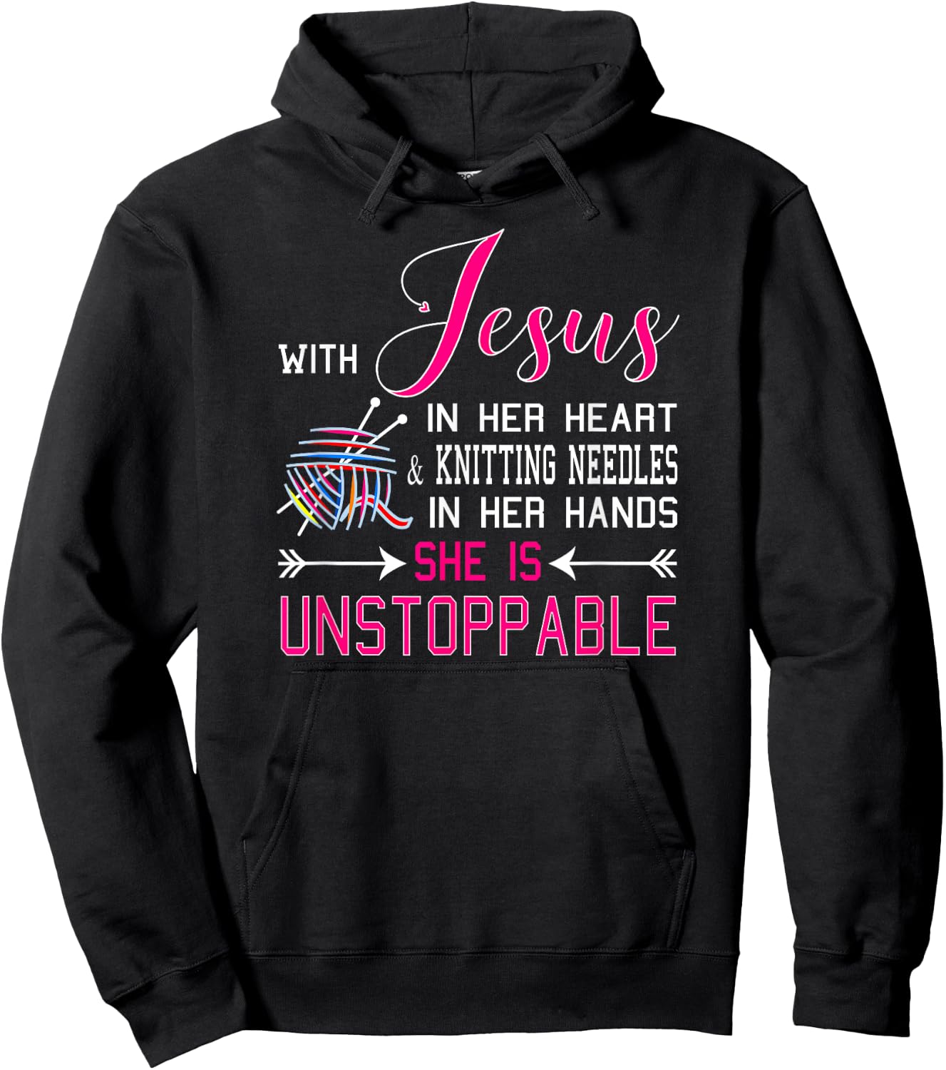 With Jesus In Her Heart & Knitting Needles Hands She Hoodie - Hoodie | Black